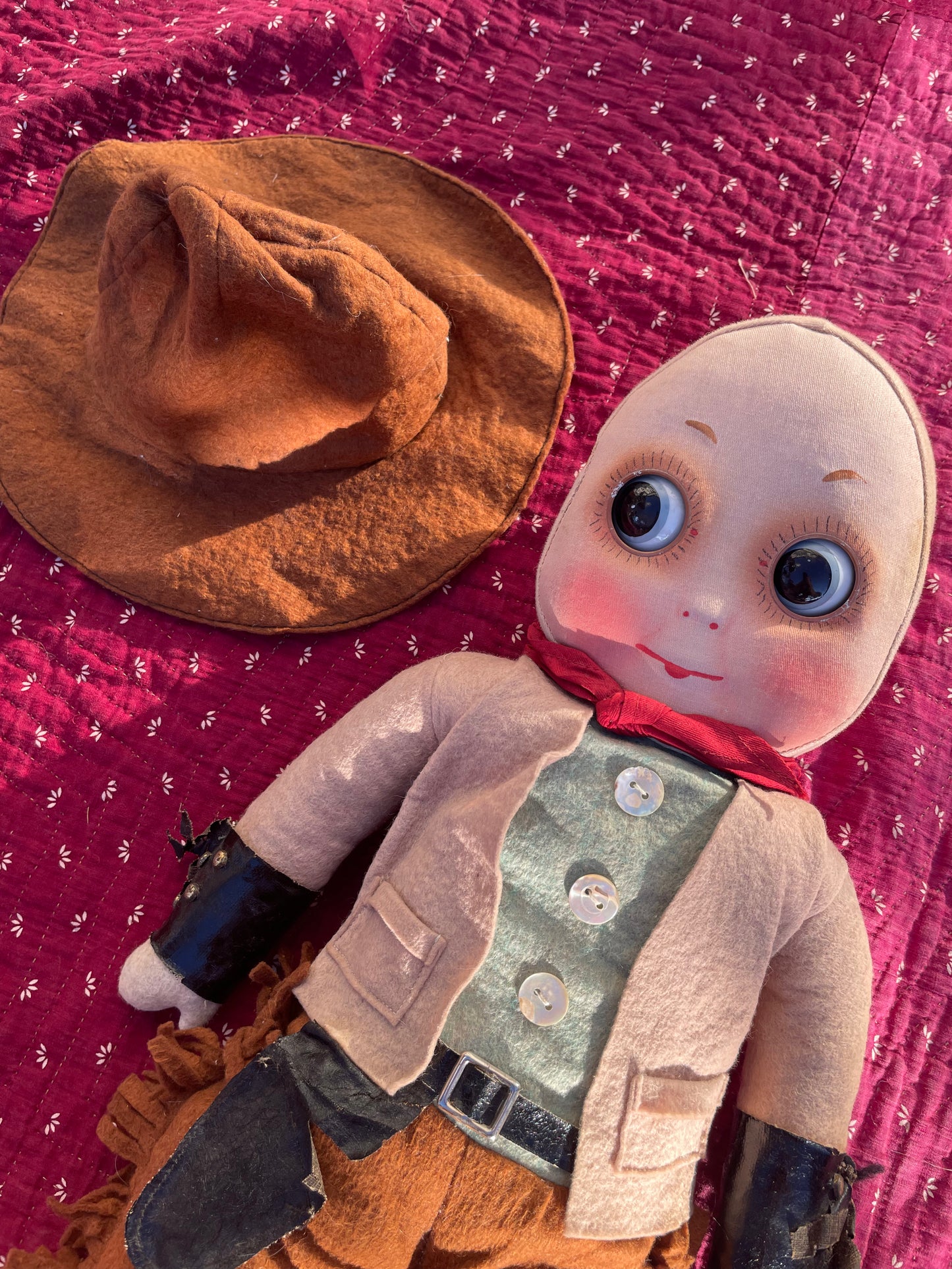 Rare Depression Era Handmade Large Straw Cowboy Doll