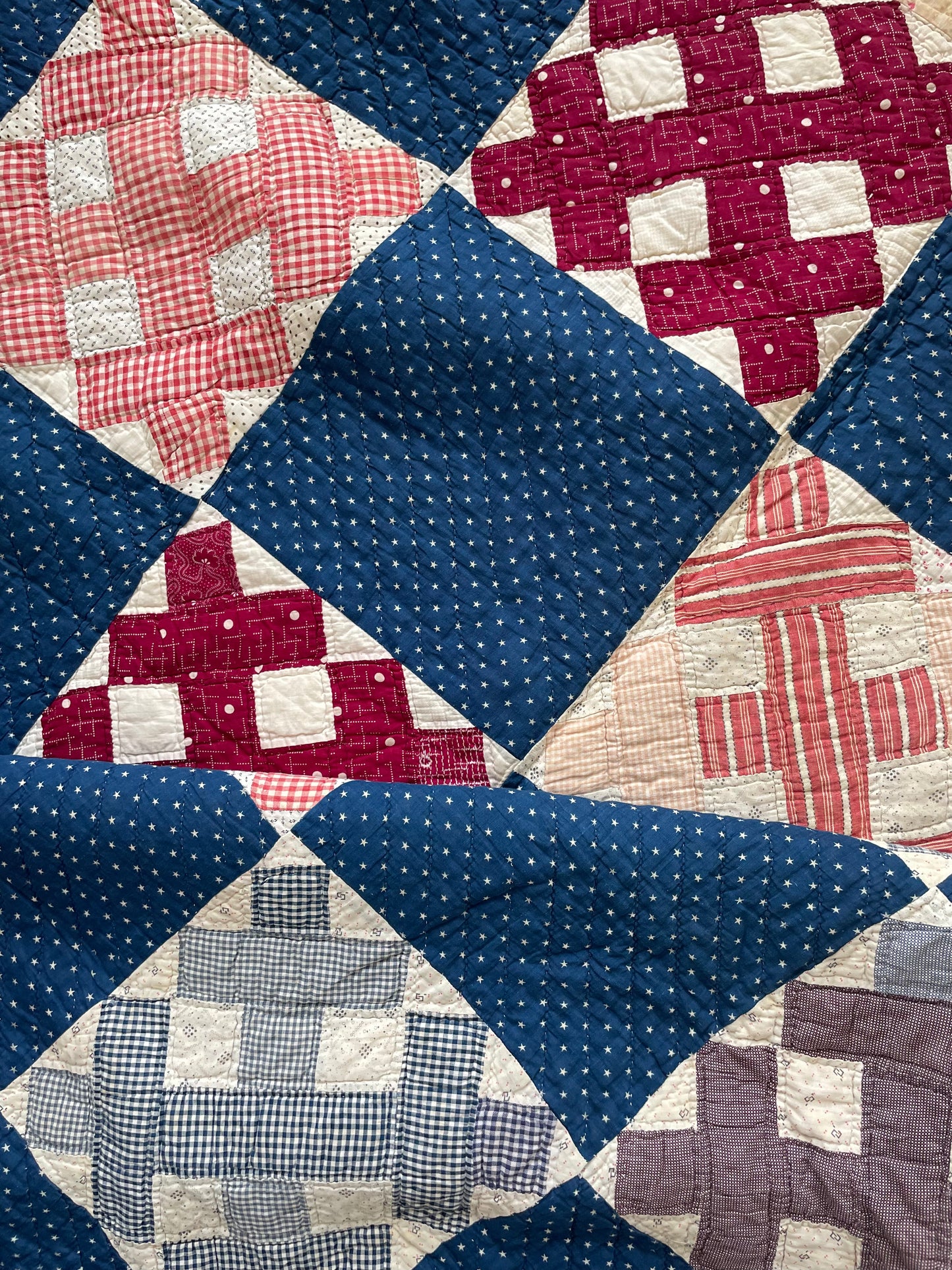 Early 1900s Calico Patchwork Hand Stitched Quilt
