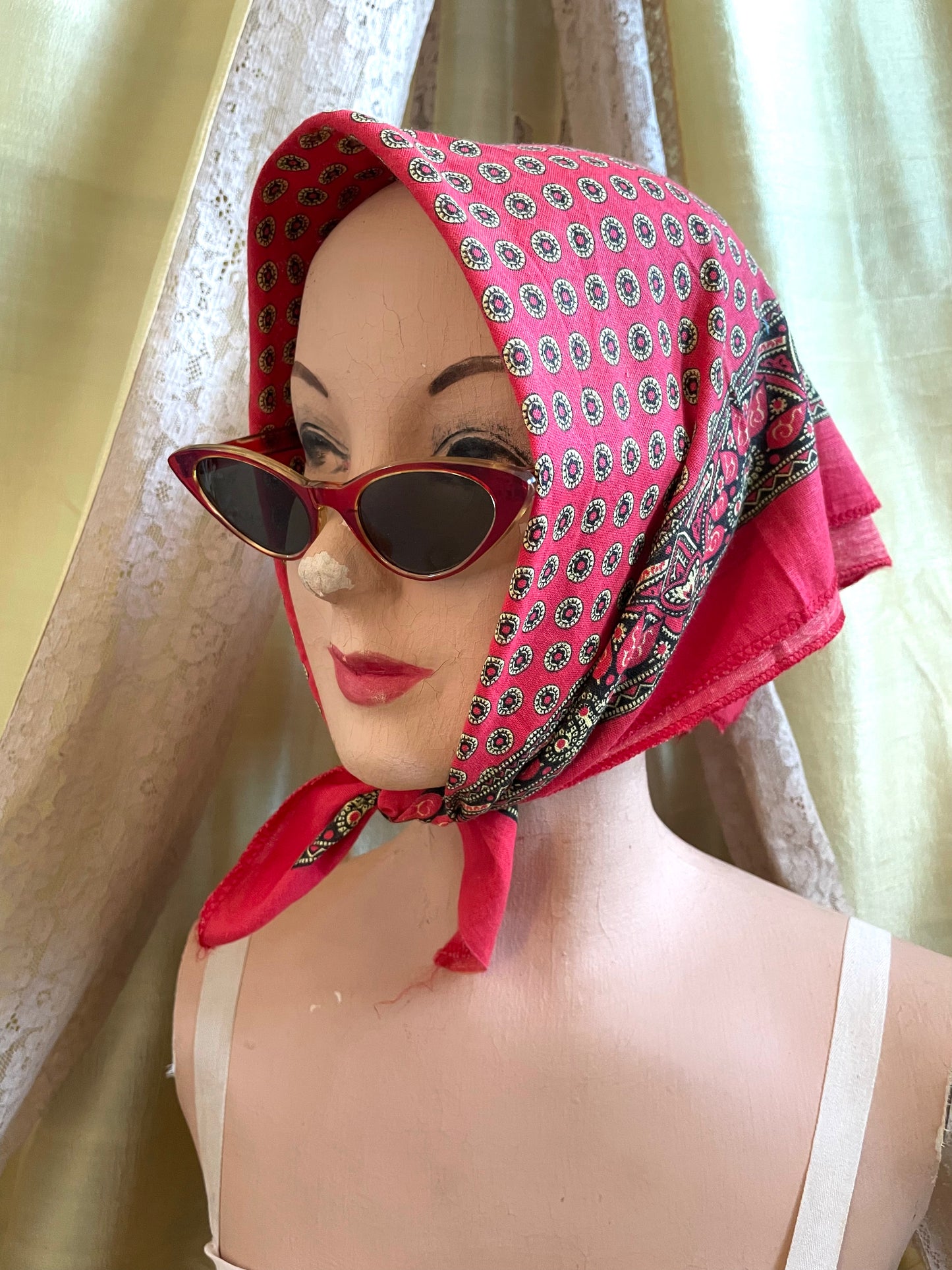 Italian Mid Century Cherry Red Plastic Cat Eye Sunglasses