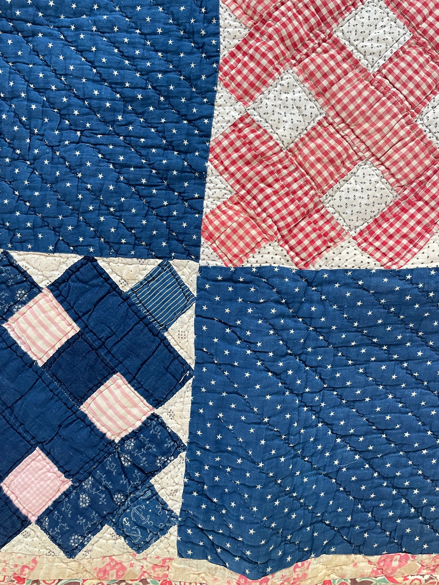 Early 1900s Calico Patchwork Hand Stitched Quilt