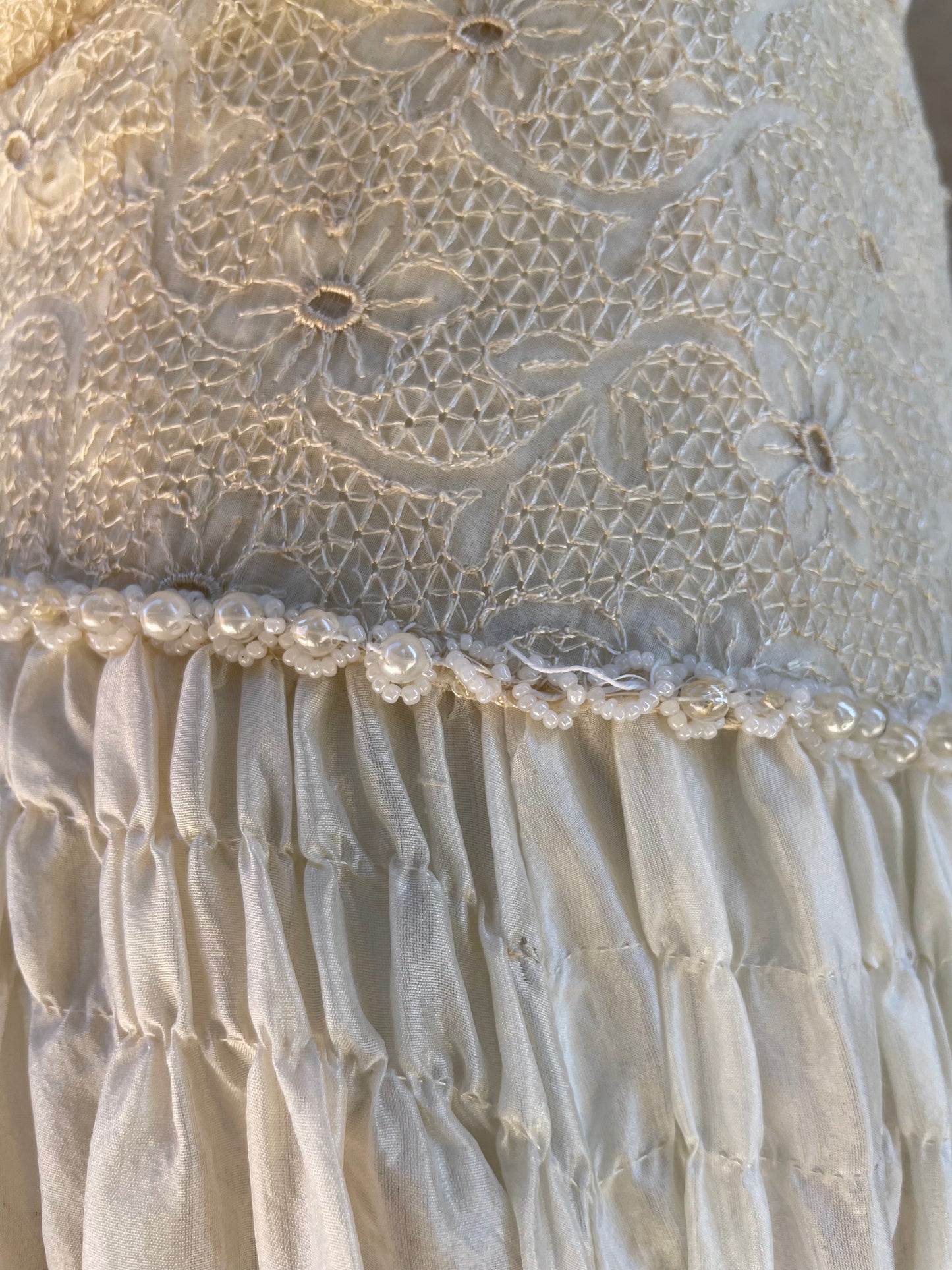 Antique 1900s Trained Embroidered Silk Bridal Skirt