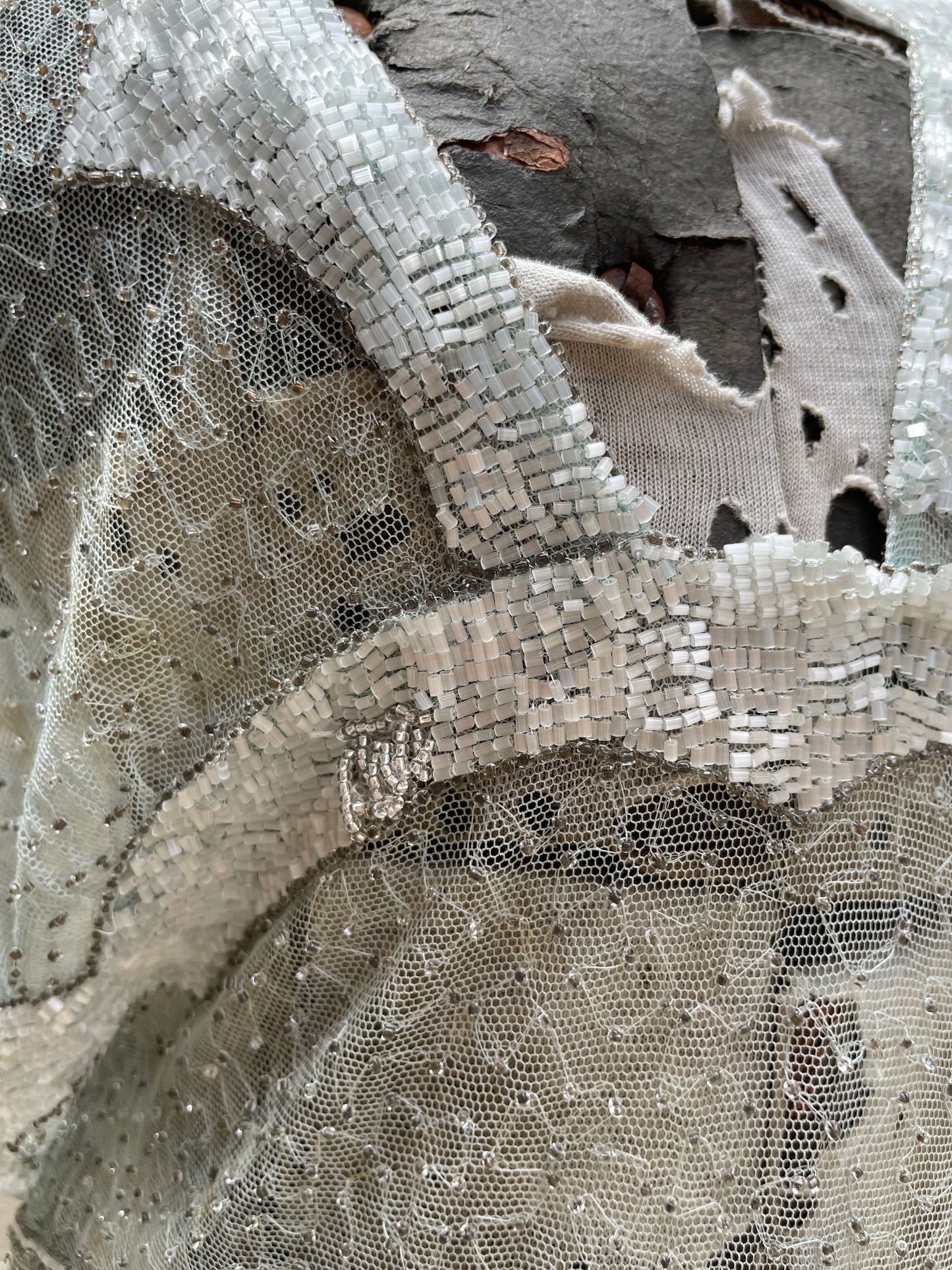 Late 1920s Glass Beaded Mesh Seafoam Blouse