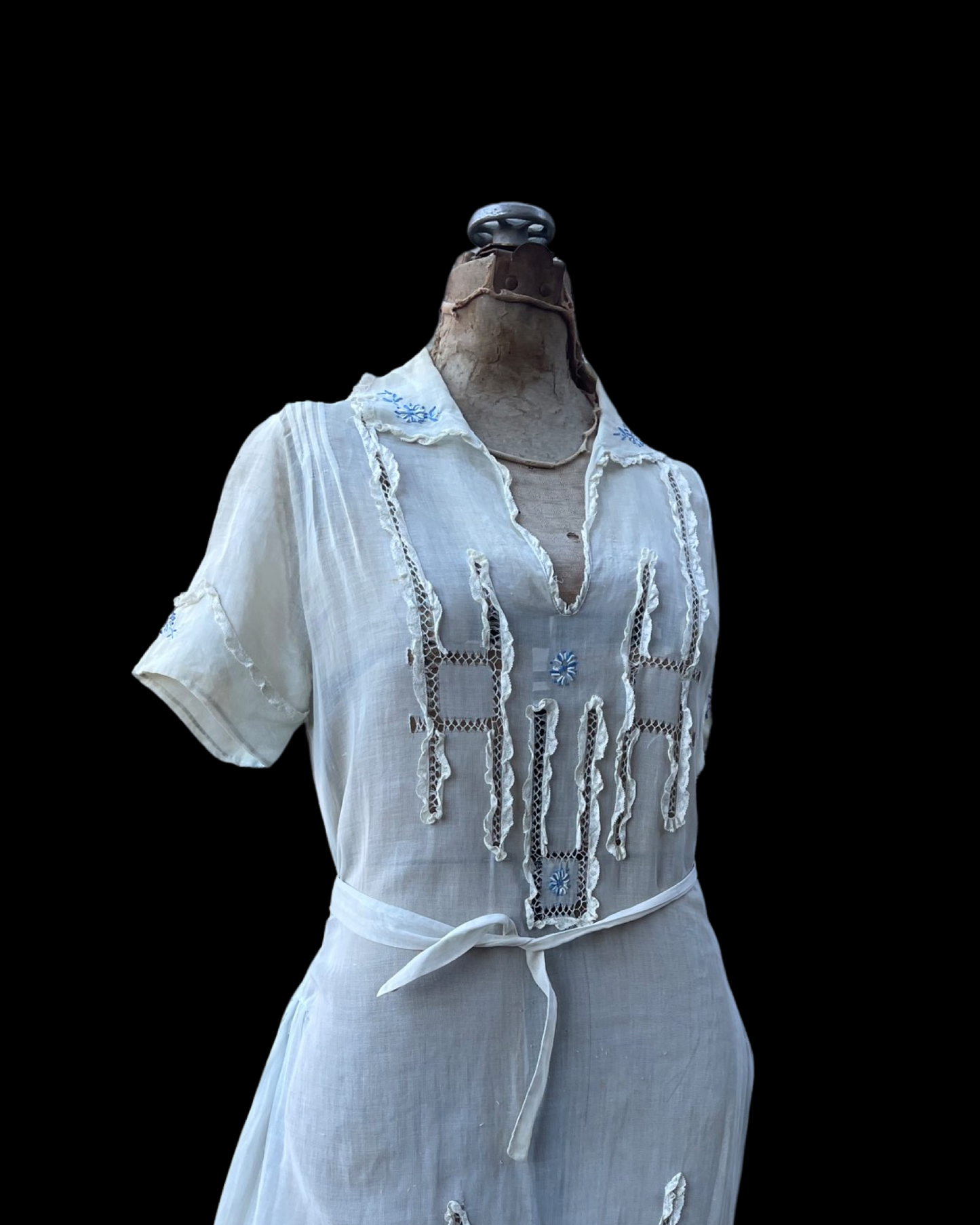 1930s Cotton Voile Lacework Day Dress