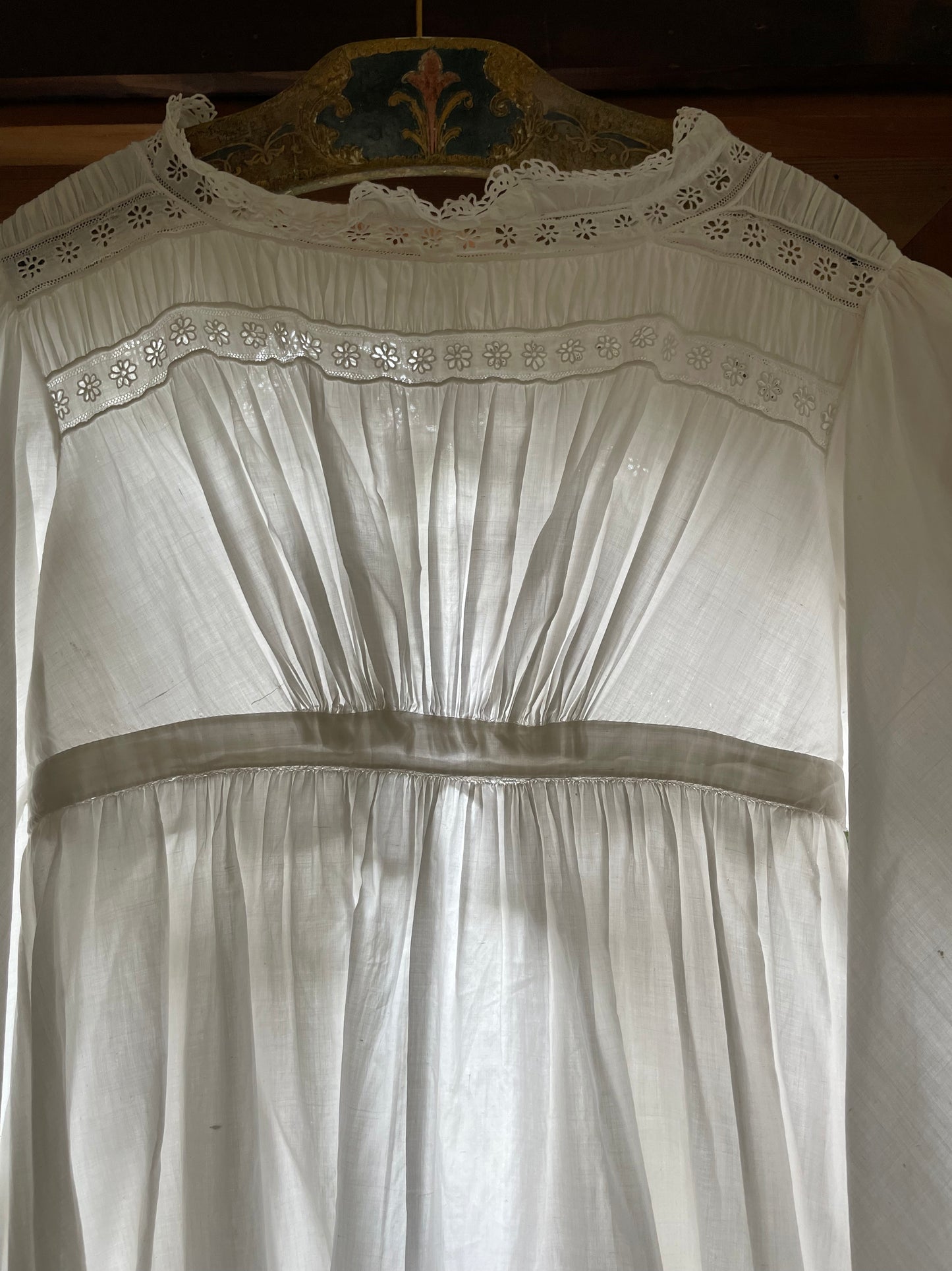 Rare 1830s Hand Sewn Cotton Eyelet Day Dress