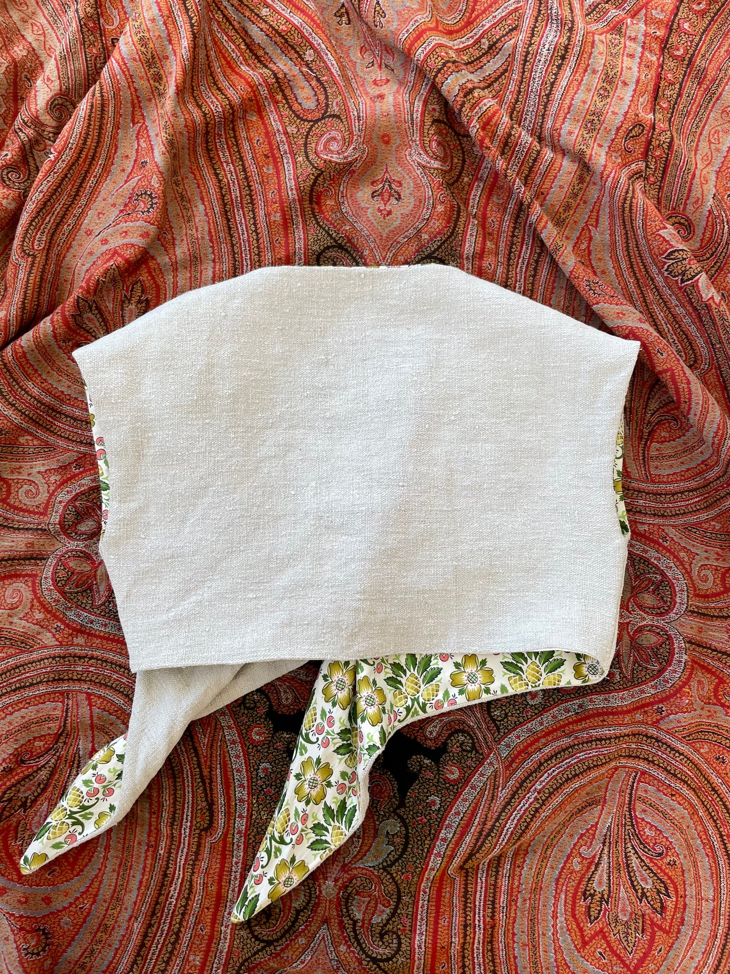 1940s Inspired Reversible Tie Front Top 1800s Hemp & 40s Novelty Print XS-S/M