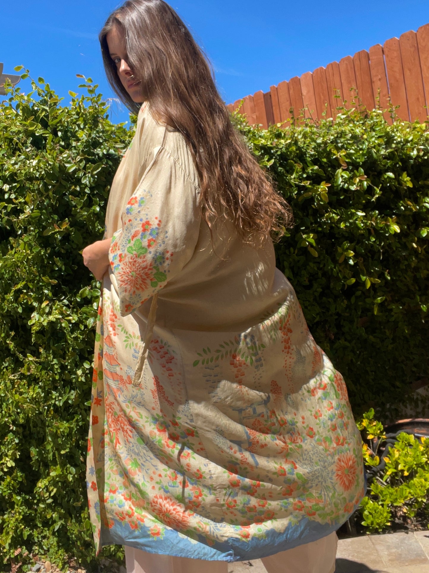 1920s Pongee Silk Tie Waist Robe