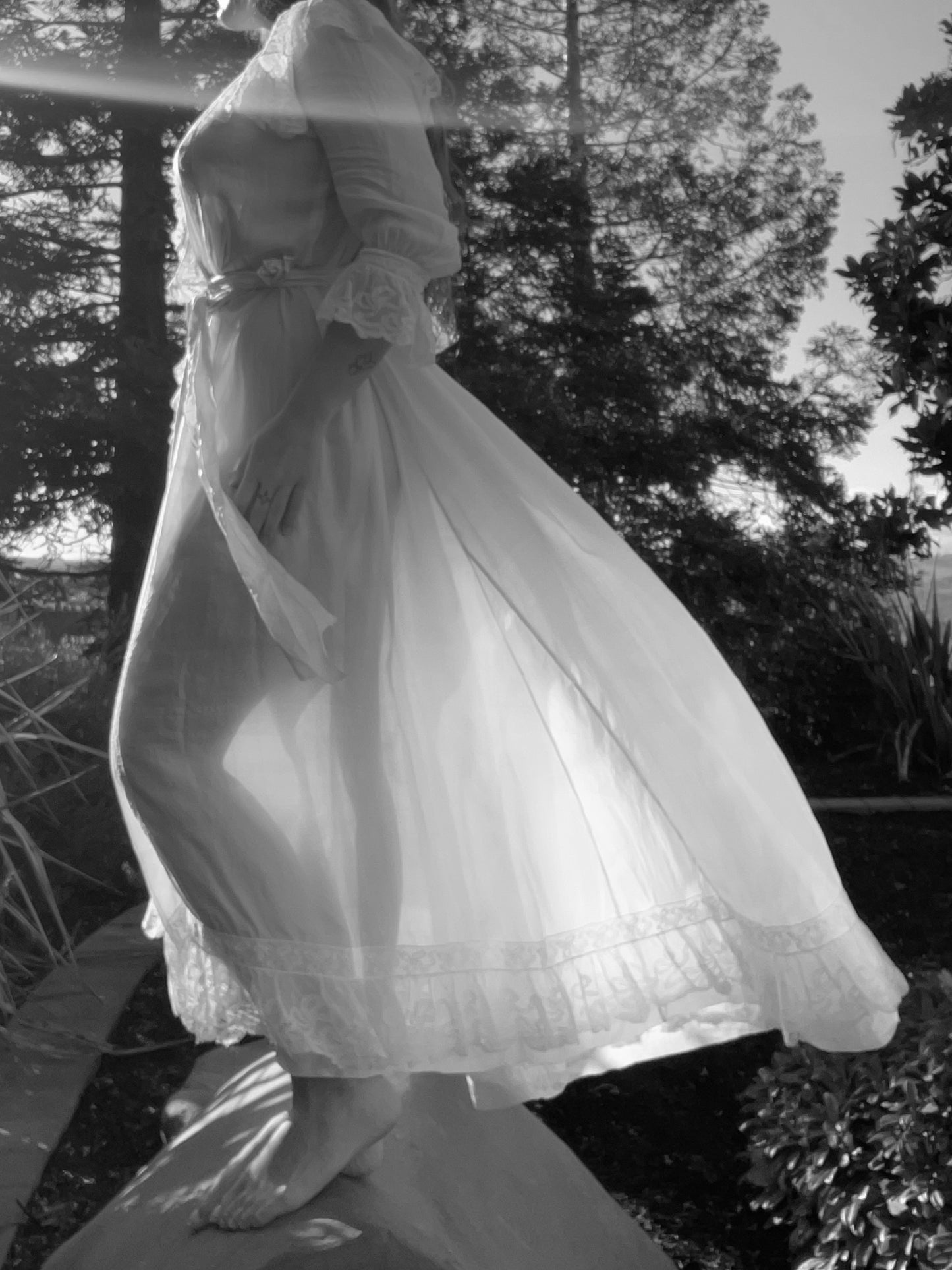 RARE 1890s Silk & Lace High Neck Watteau Dressing Gown