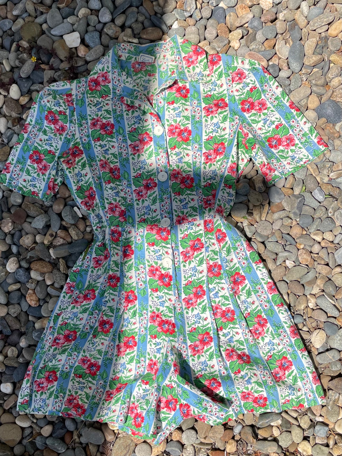 1940s Floral Cotton Button Front Playsuit