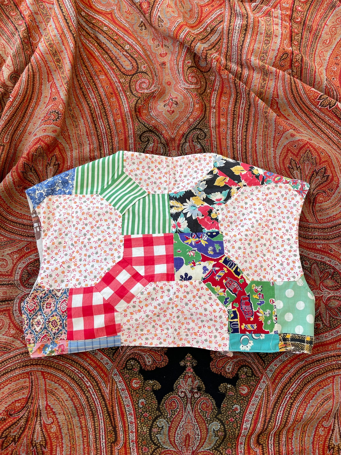 1940s Inspired Bow Tie Quilt Top/ Wild West Reversible Tie Front Top L/XL