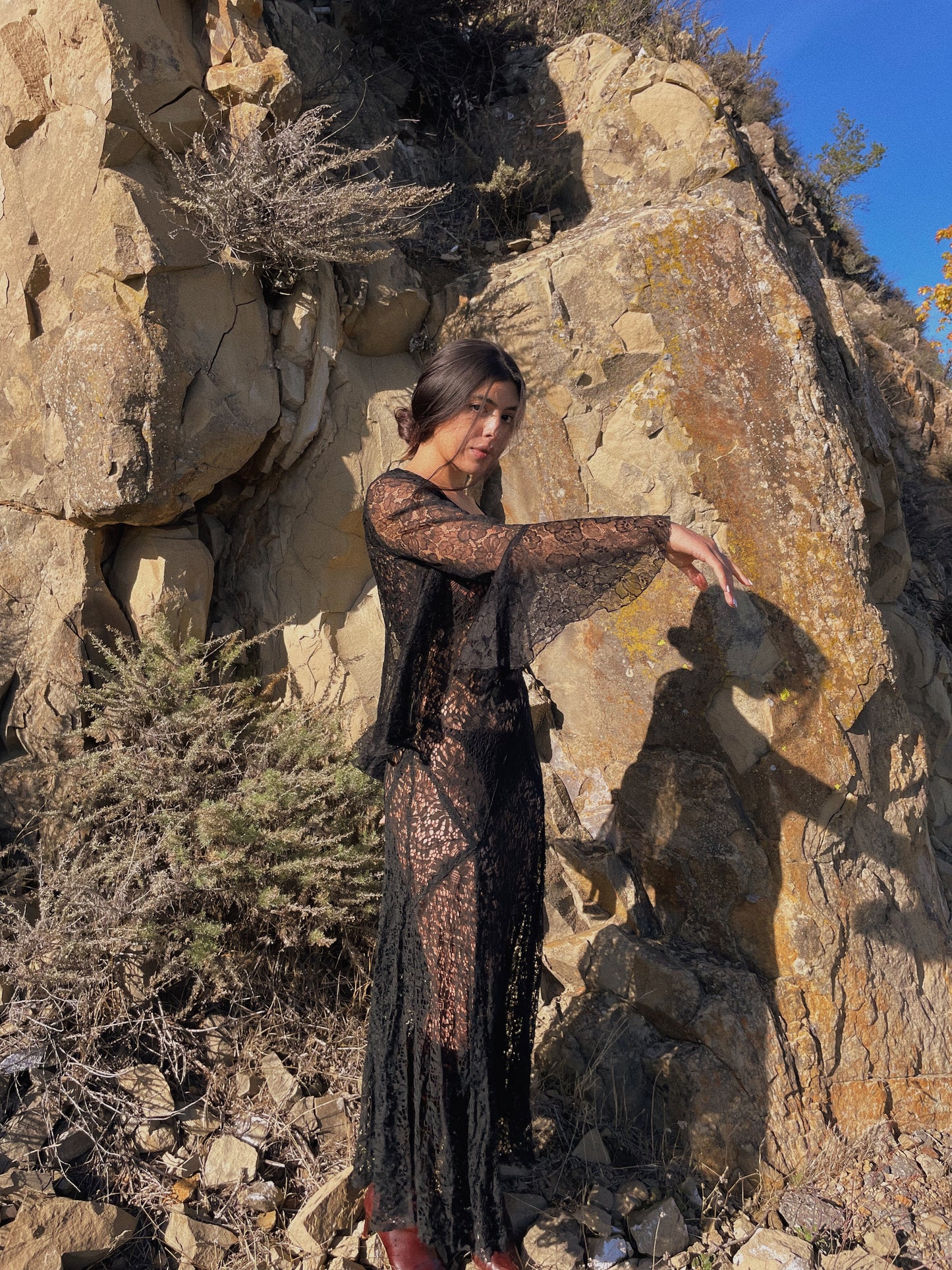 1930s Black Floral Lace Flutter Sleeve Bolero