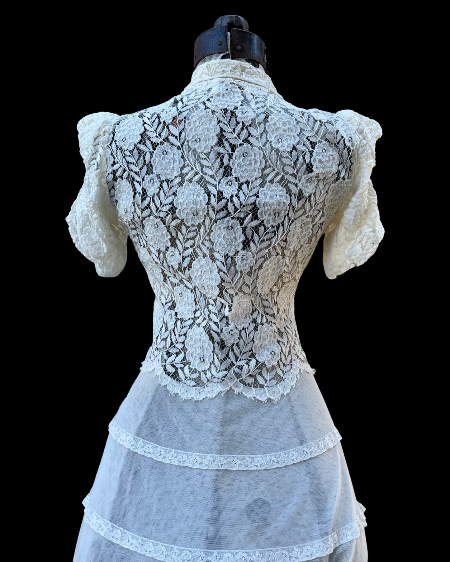 1930s Floral Mesh & Floral Lace Wedding Peignoir
