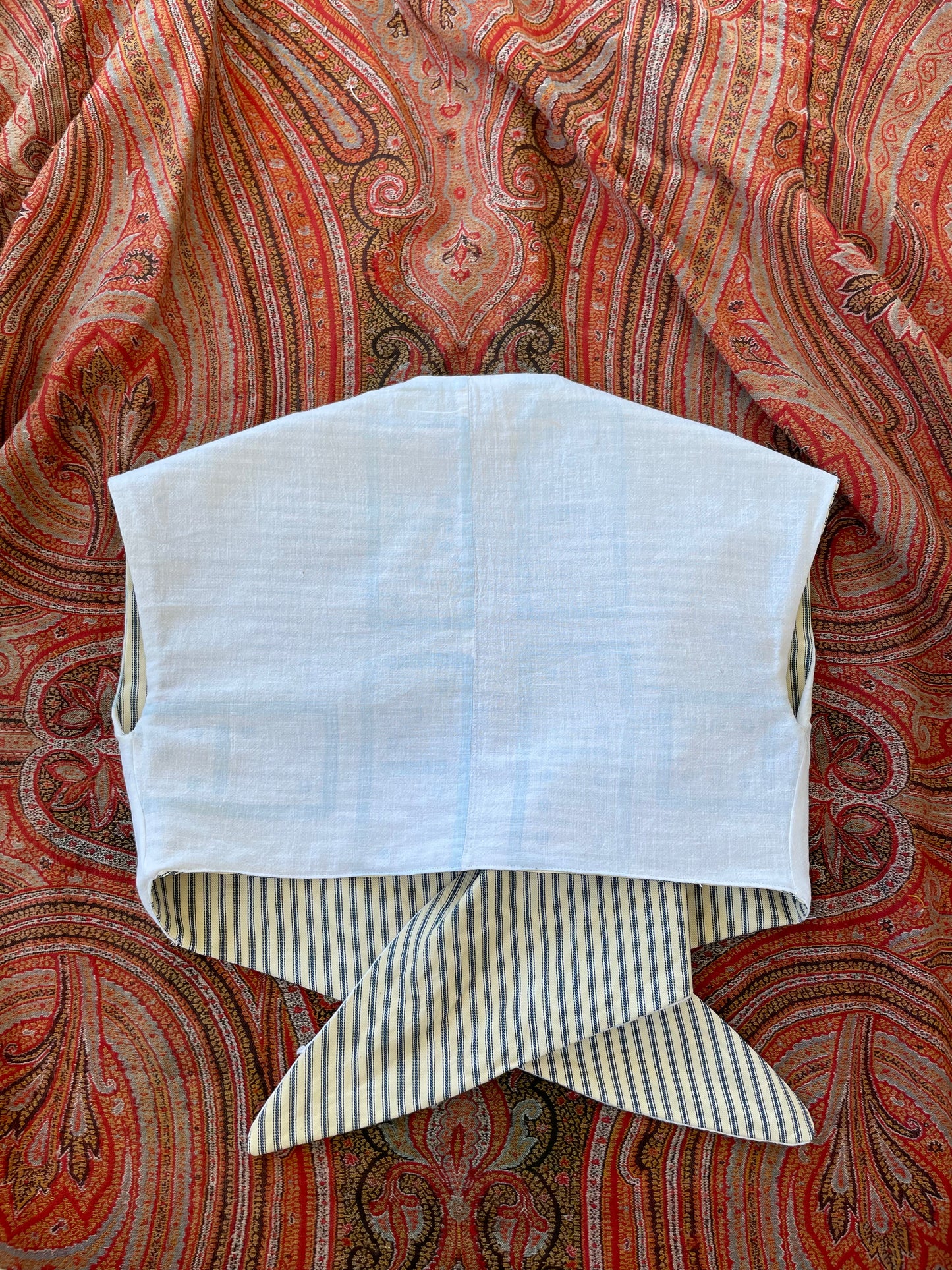 1940s Inspired Reversible Tie Front Top Domino Sugar Sack & Ticking Stripe XS-S
