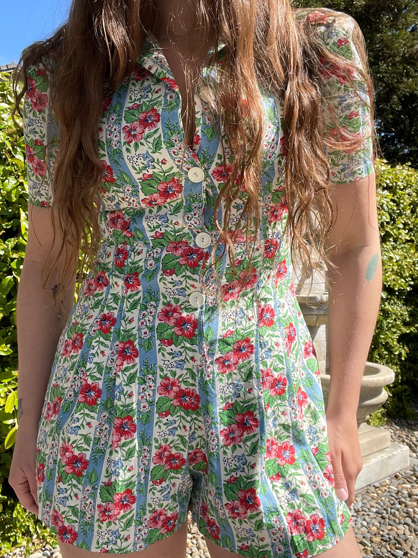 1940s Floral Cotton Button Front Playsuit