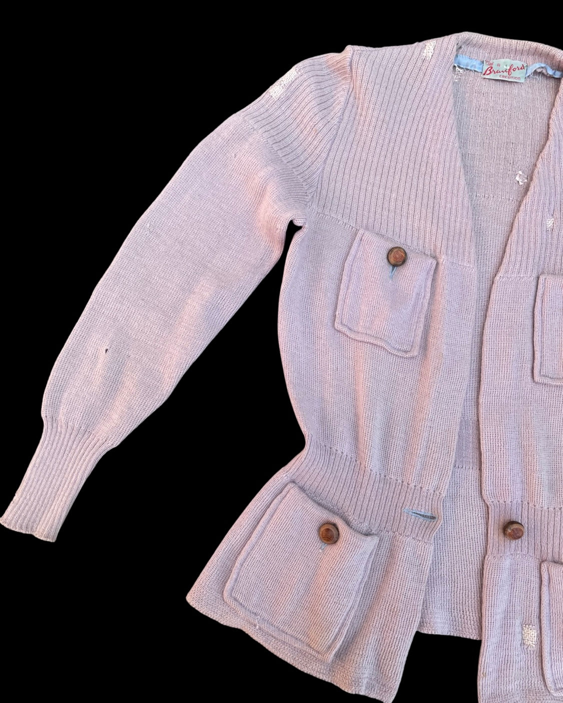 1930s Lilac Wool Knit Womens Pocket Cardigan