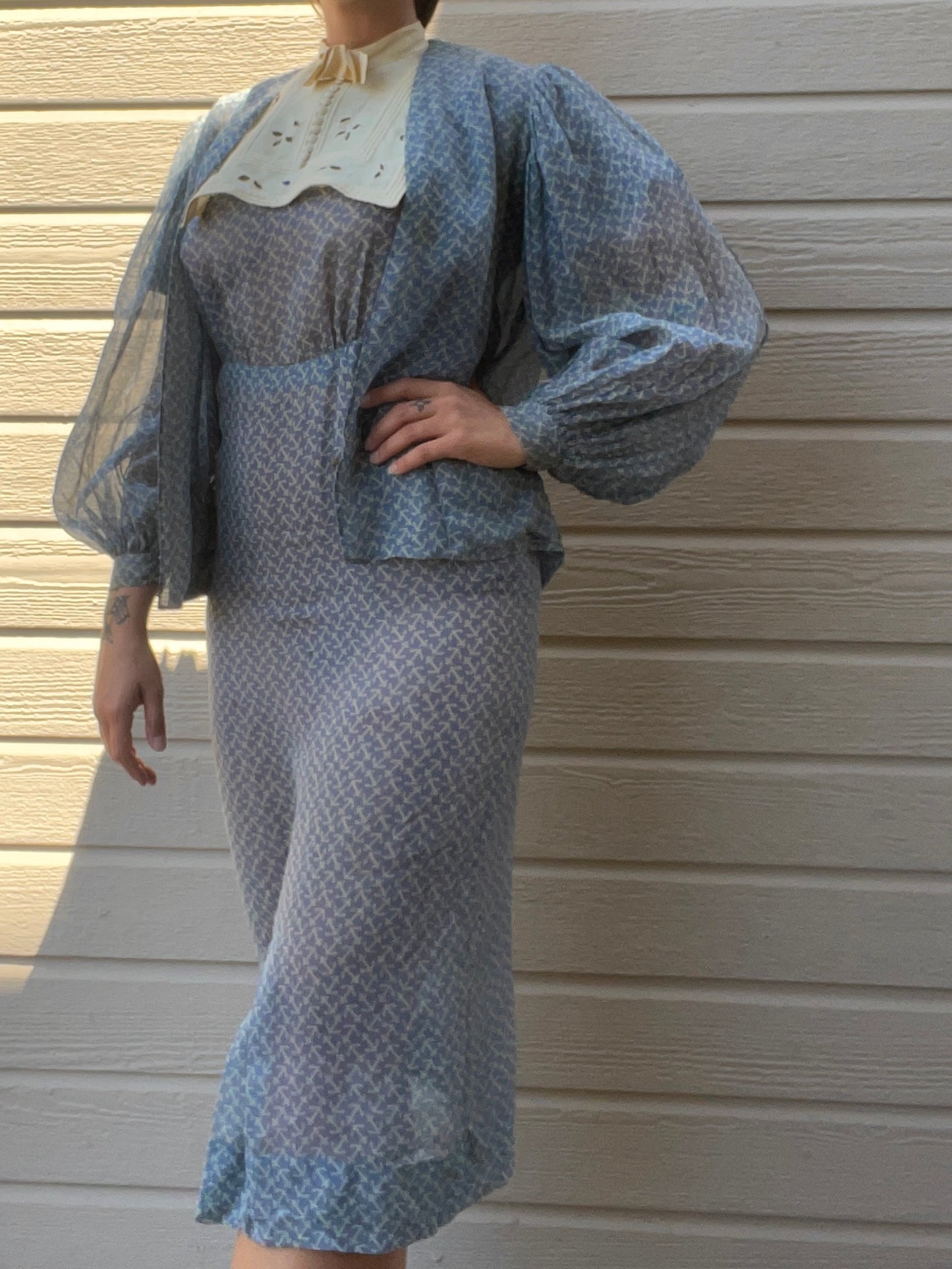 1930s NRA Nautical Chiffon Two Piece Dress Set