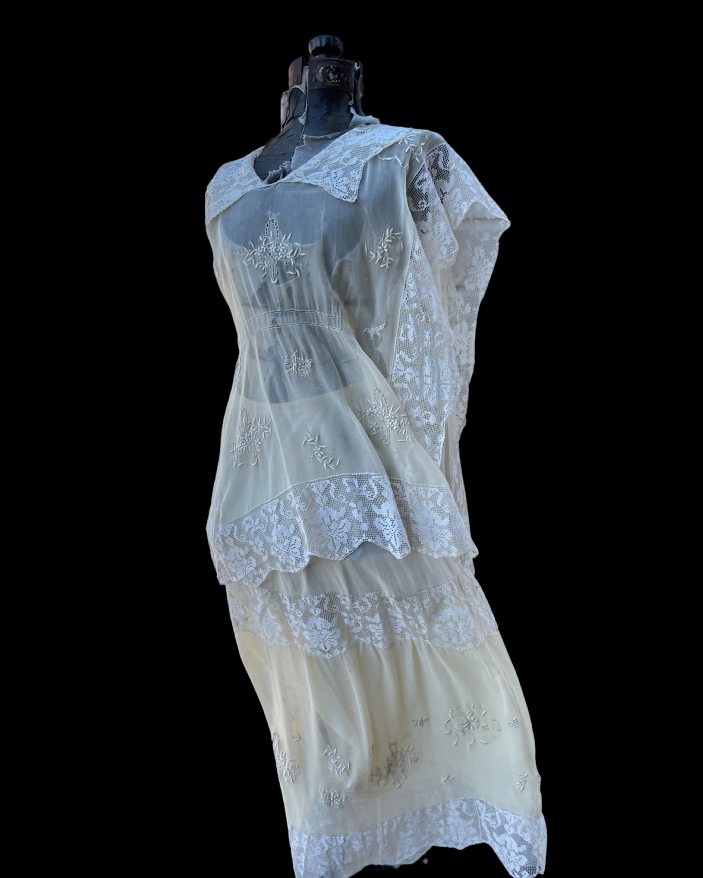 Late Edwardian Chiffon & Filet Lace Two Piece Dress
