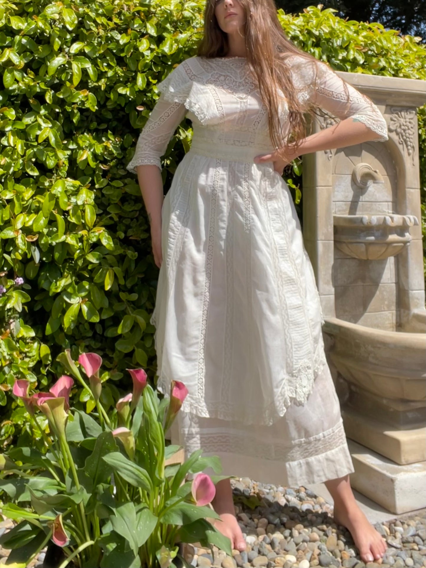 Edwardian Cotton Lawn Lace Trim Capelet Day Dress