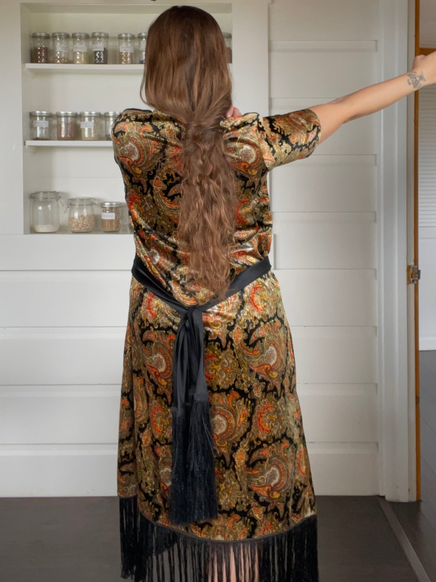 Rare 1920s Fringe Paisley Velvet Dress