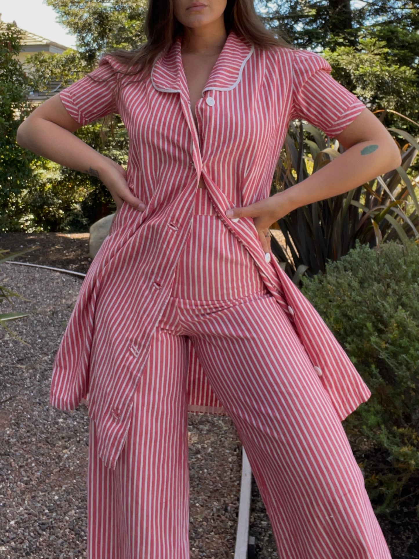 1940s Candy Striped Cotton 3 Piece Pant Set