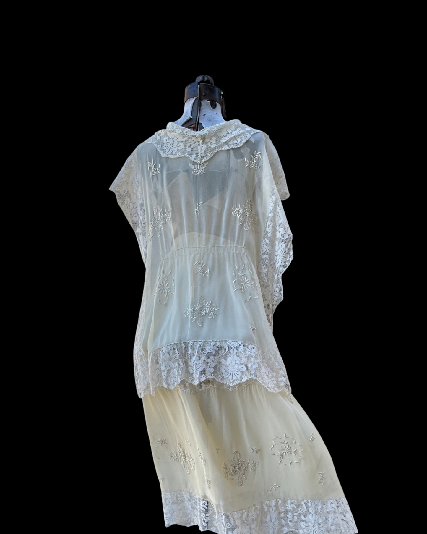 Late Edwardian Chiffon & Filet Lace Two Piece Dress