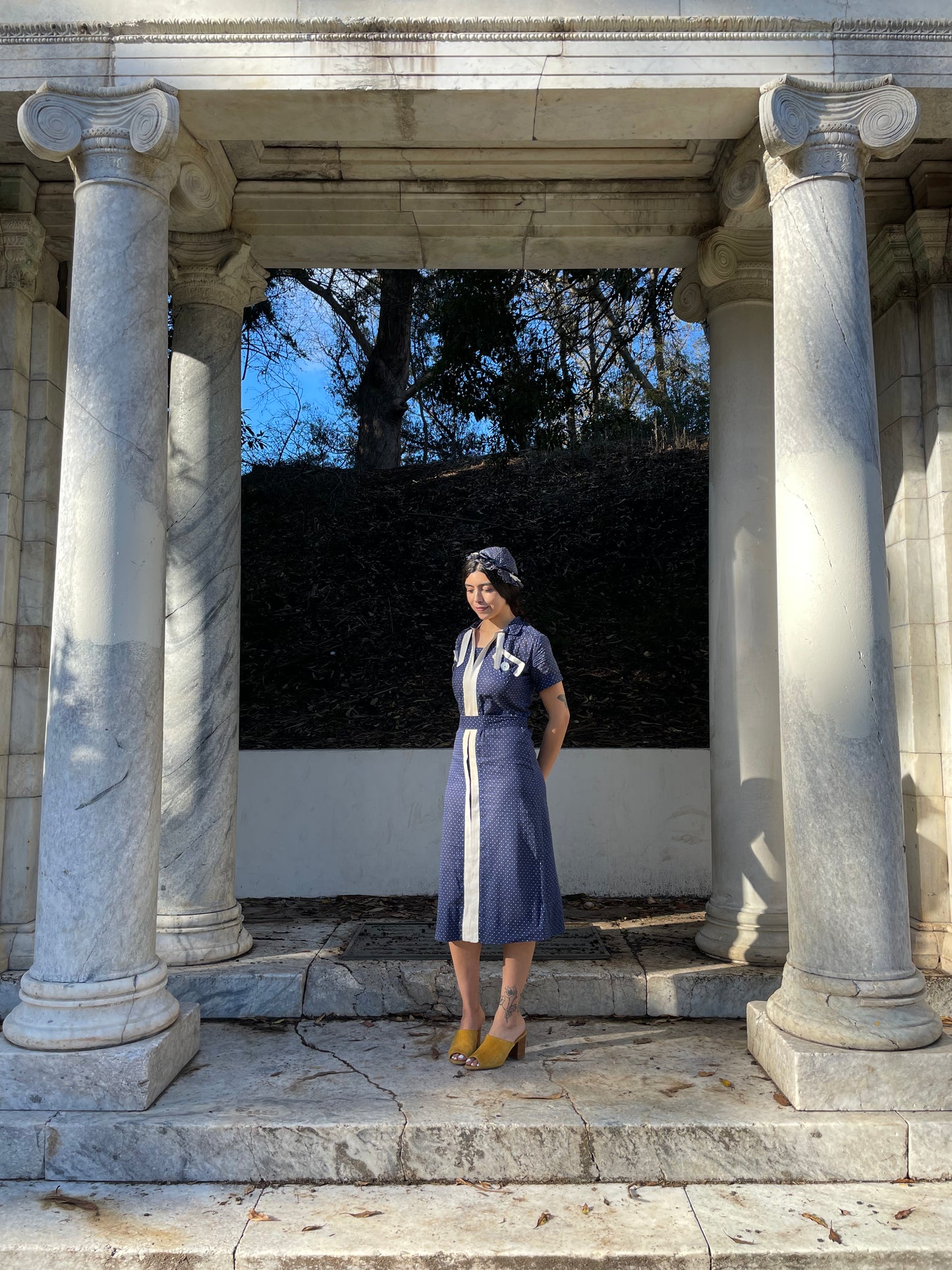1930s Navy Swiss Dot 3 Piece Dress Set