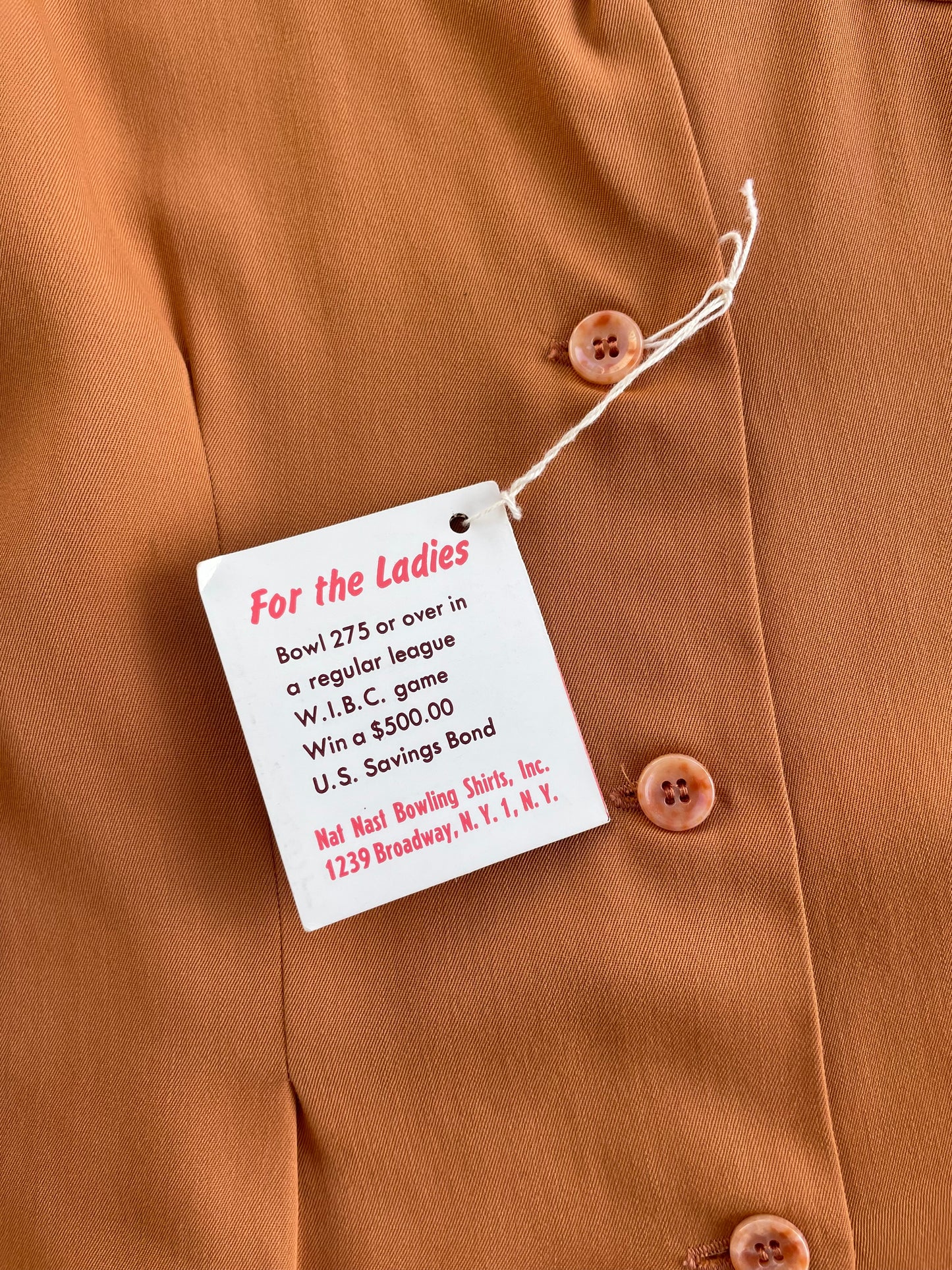 Rare Deadstock 1940s Terracotta Loop Collar Ladies Bowling Blouse