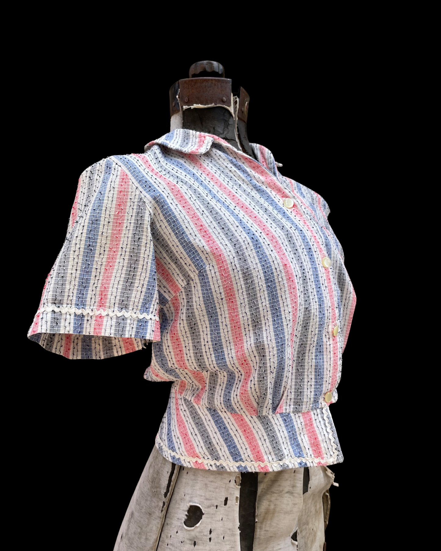1940s Textured Cotton Crop Button Down