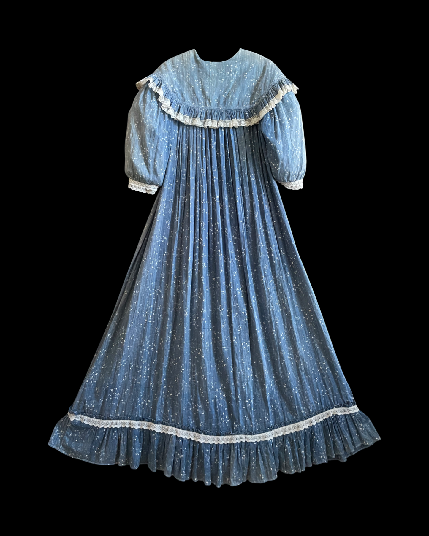 Antique Victorian Indigo Calico Flounce Wrapper Dress