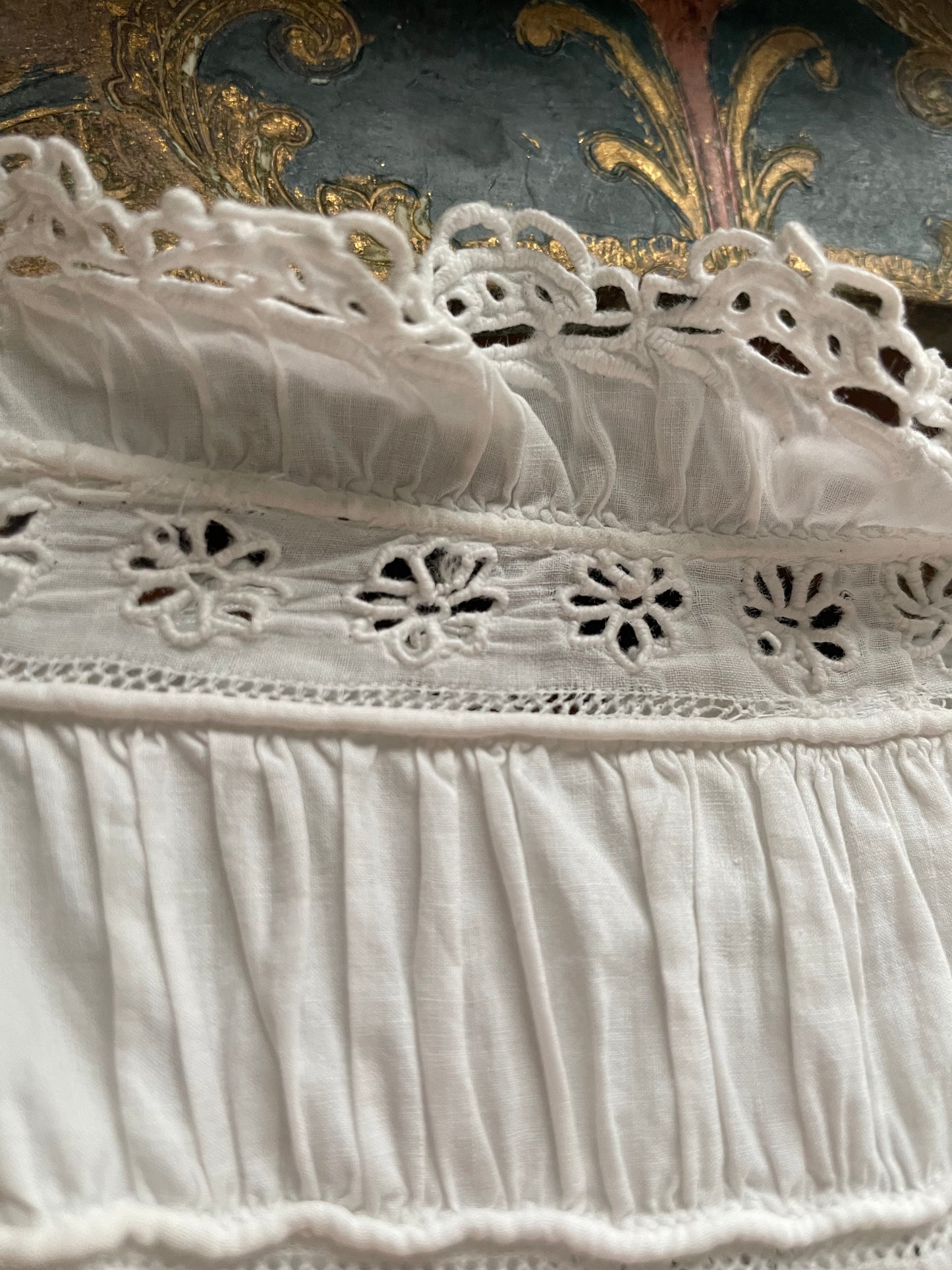 Rare 1830s Hand Sewn Cotton Eyelet Day Dress