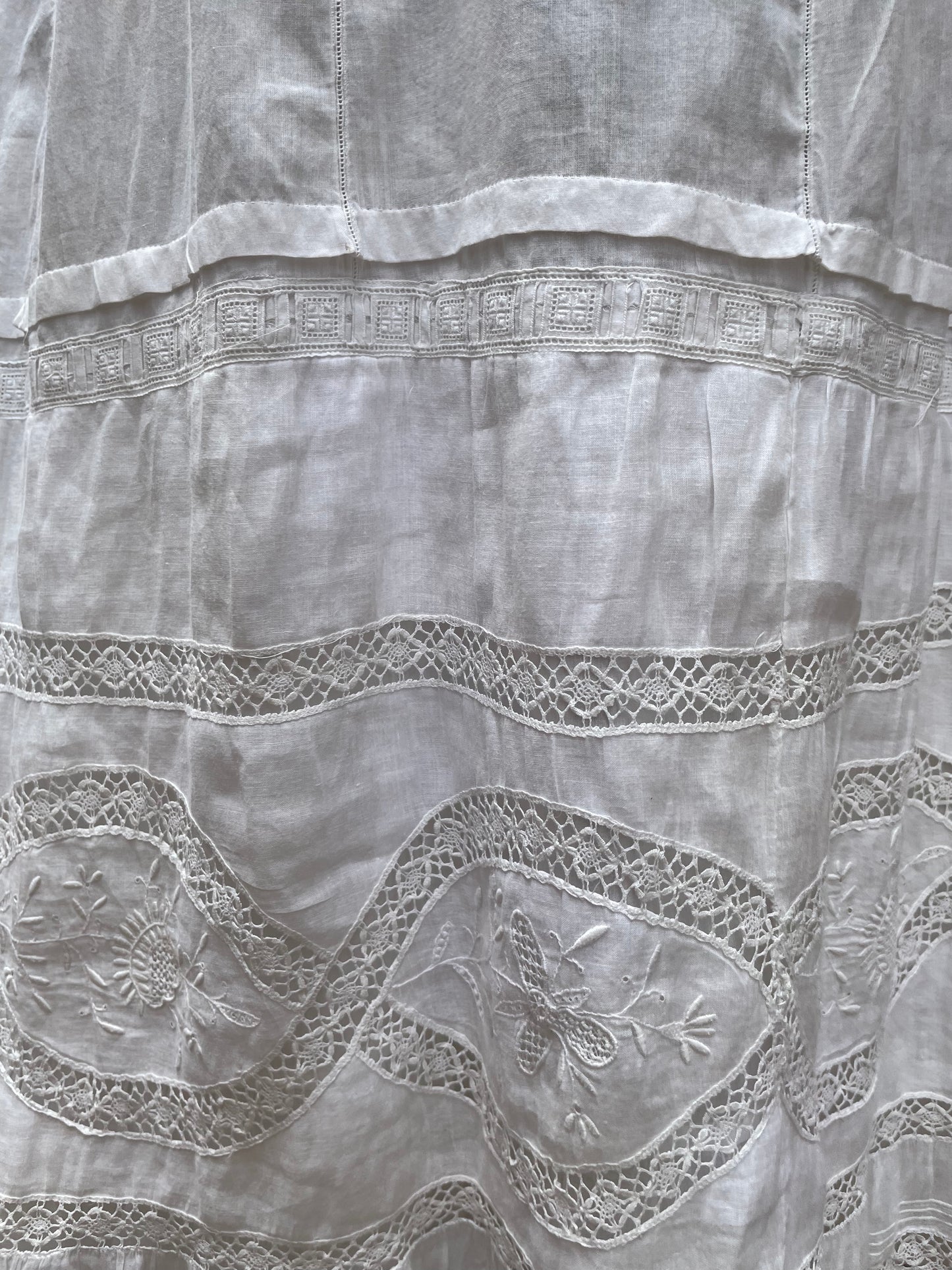 Edwardian Monogrammed Crochet Lace & Cotton Slip Dress