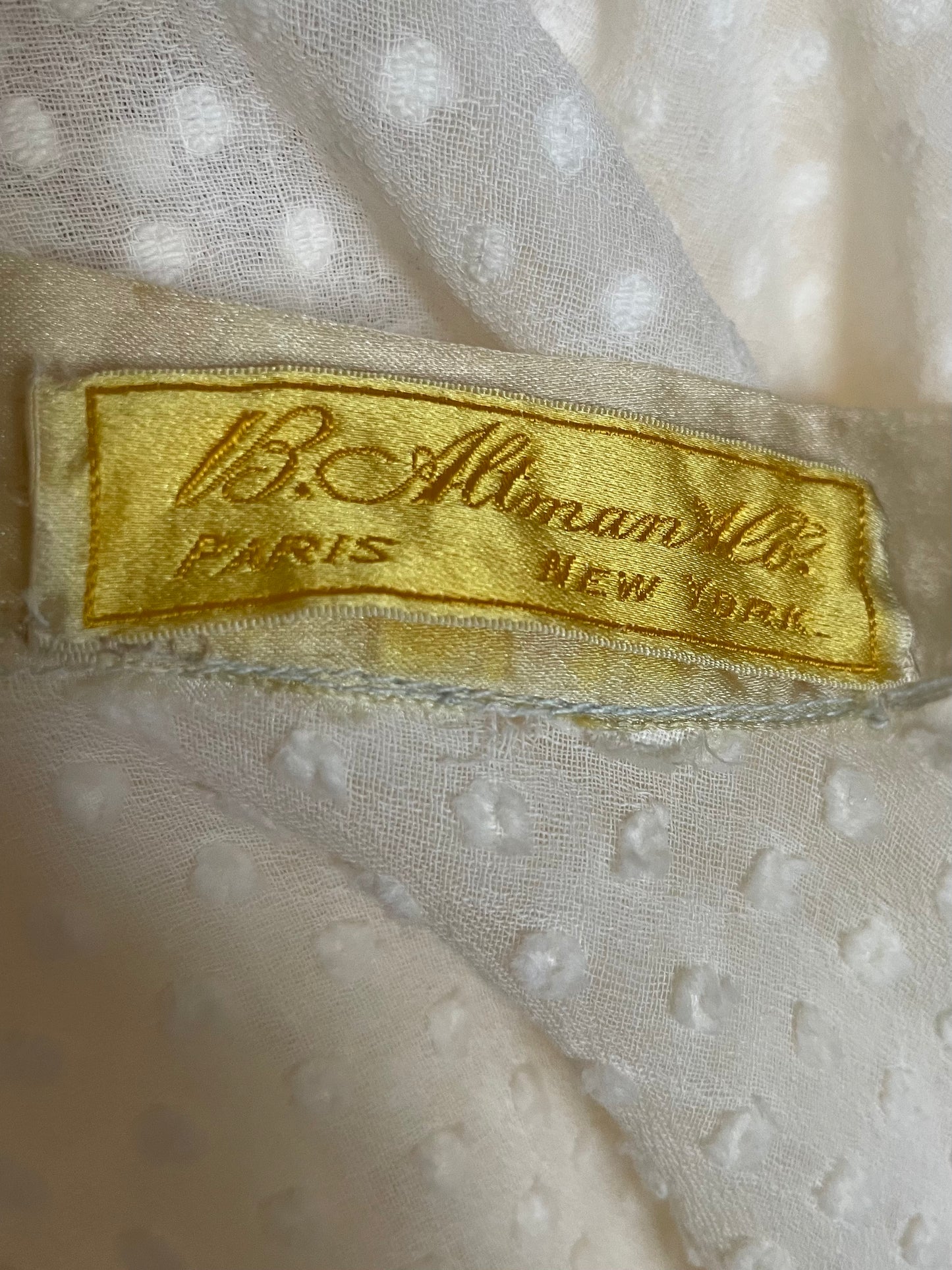 1910s Swiss Dot Cotton & Silk Trim Edwardian Dressing Gown Robe