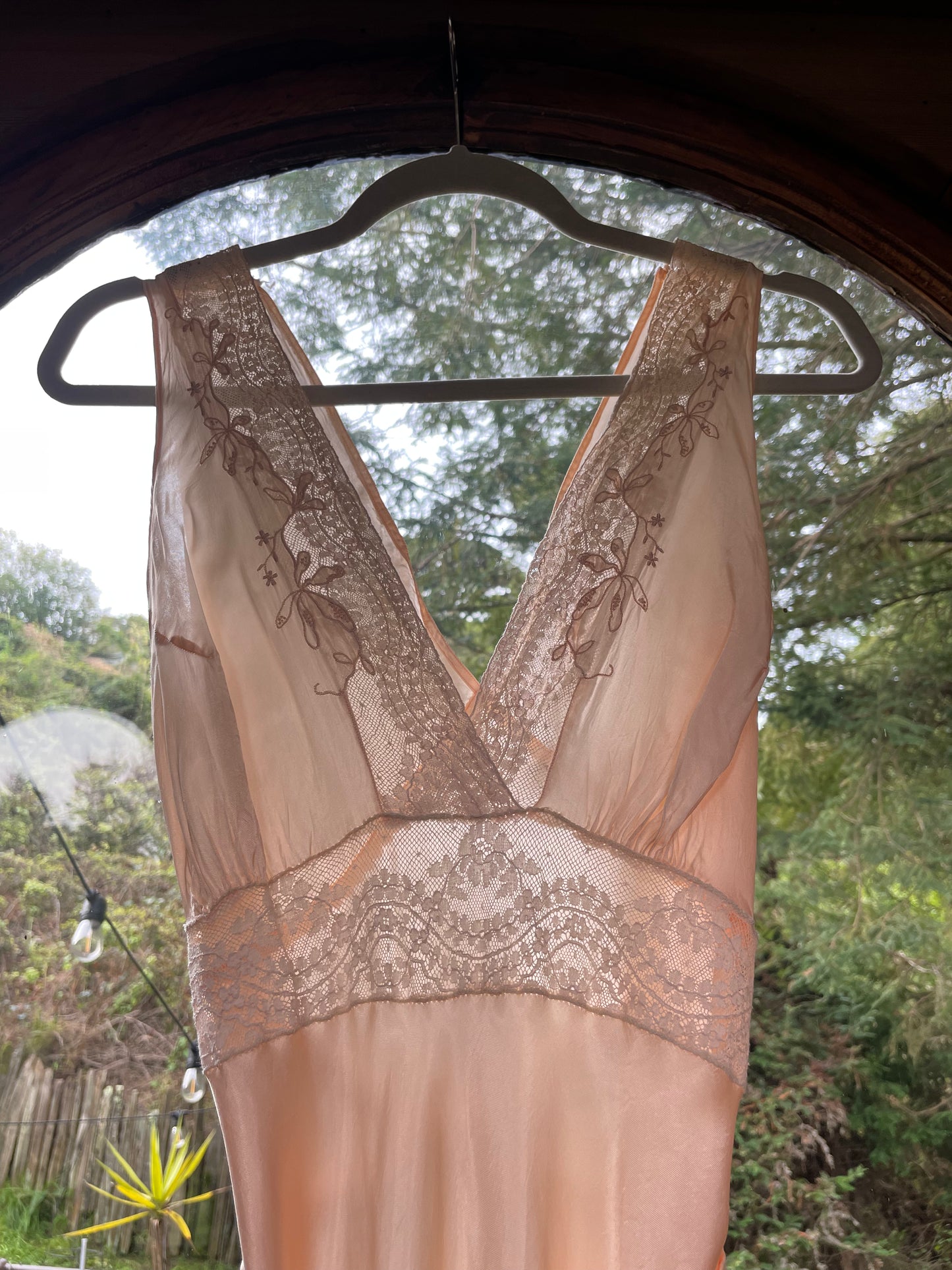 1940s Inset Lace Rayon Ballet Pink Bias Cut Slip Dress