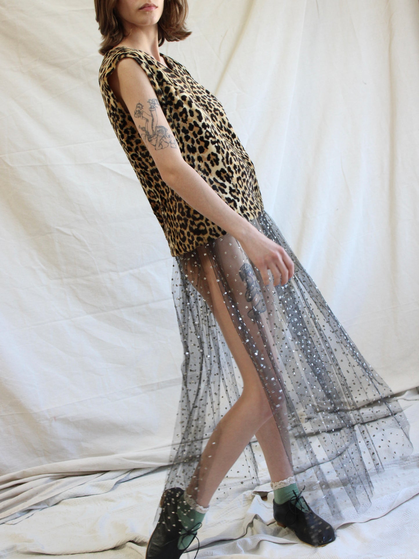 1950s Diamanté Jet Black Tulle Overskirt