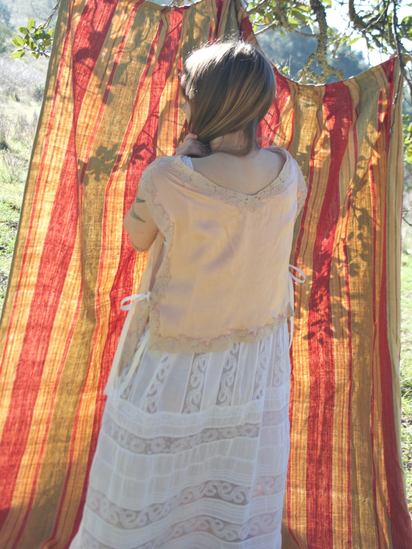 Antique Petal Pink Silk, Lace, & Ribbon-work Boudoir Side Tie Blouse