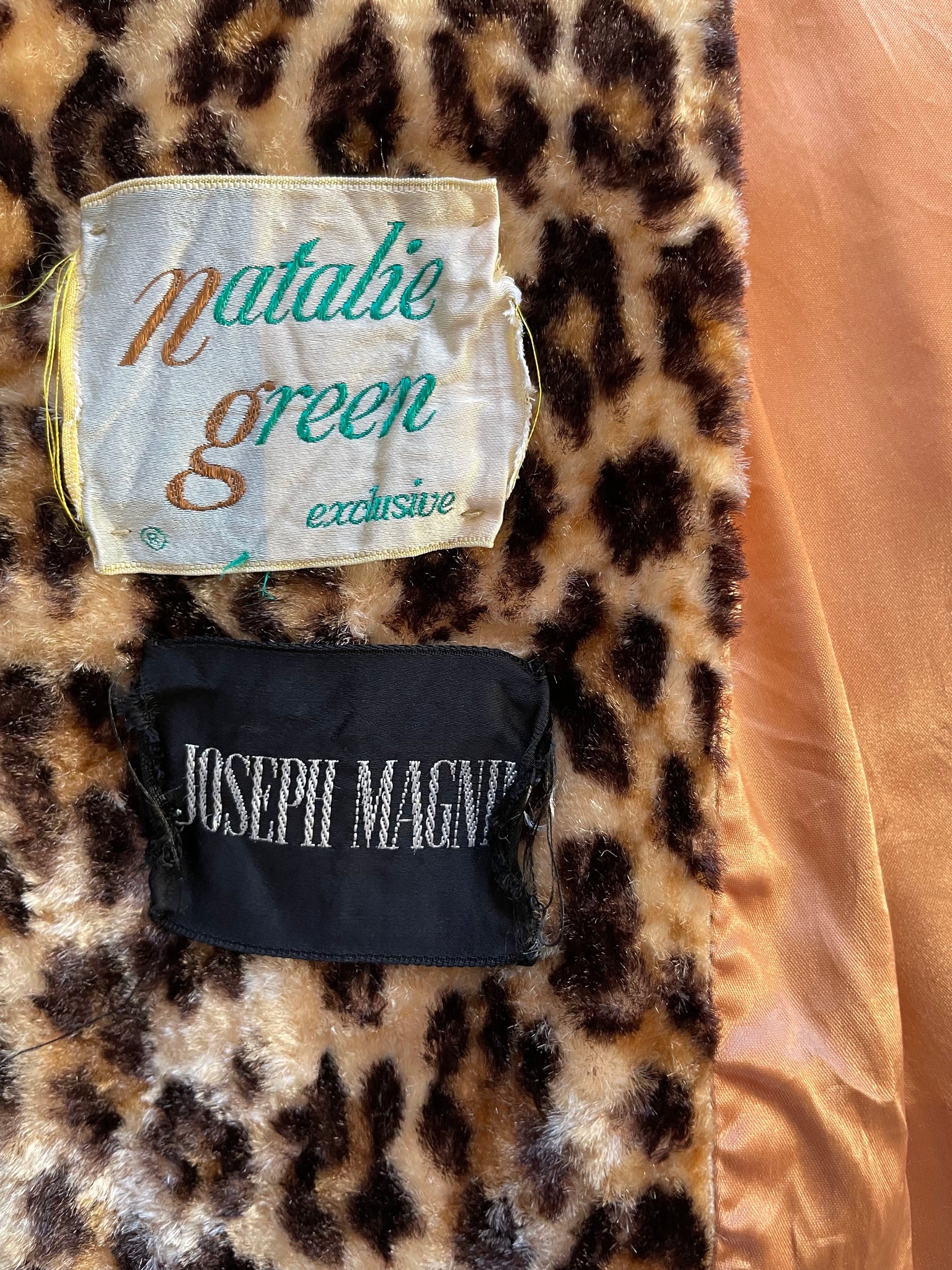 1960s/1970s Joseph Magnin Faux Cheetah Print Plush Loop Double Breasted Coat