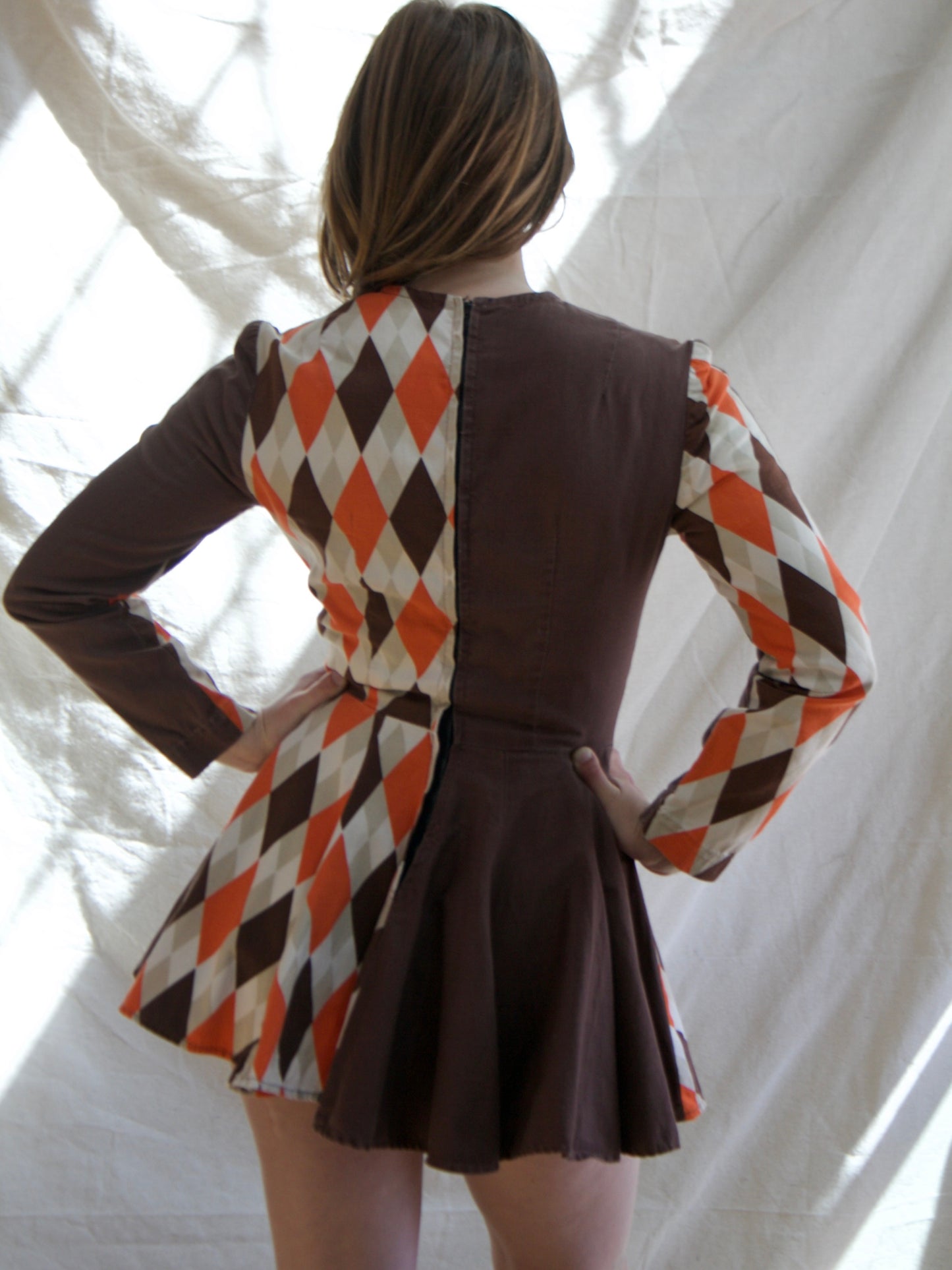 1950s Harlequin Printed Cotton Twill Skater Mini Dress