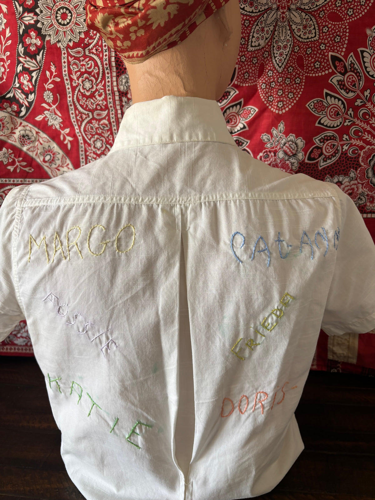 1941 Dated Embroidered Signature Loop Collar Blouse