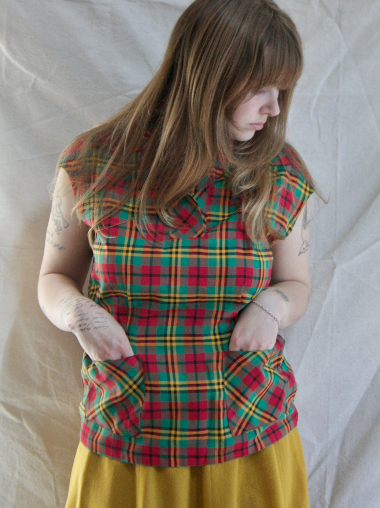 1940s Tartan Side Buckle Vest Blouse