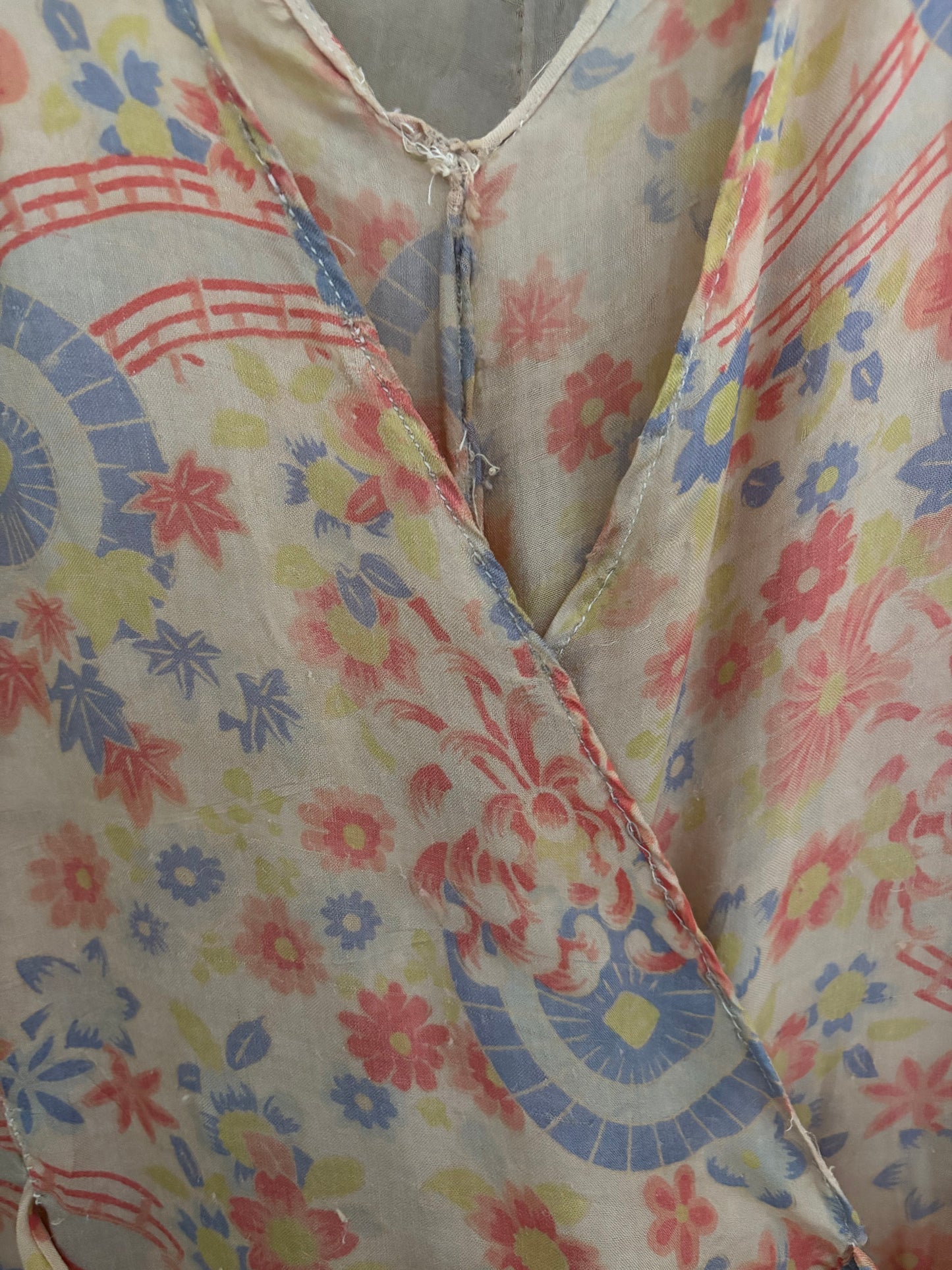 1930s All Over Japanese Print Pongee Silk Lounge Jumpsuit