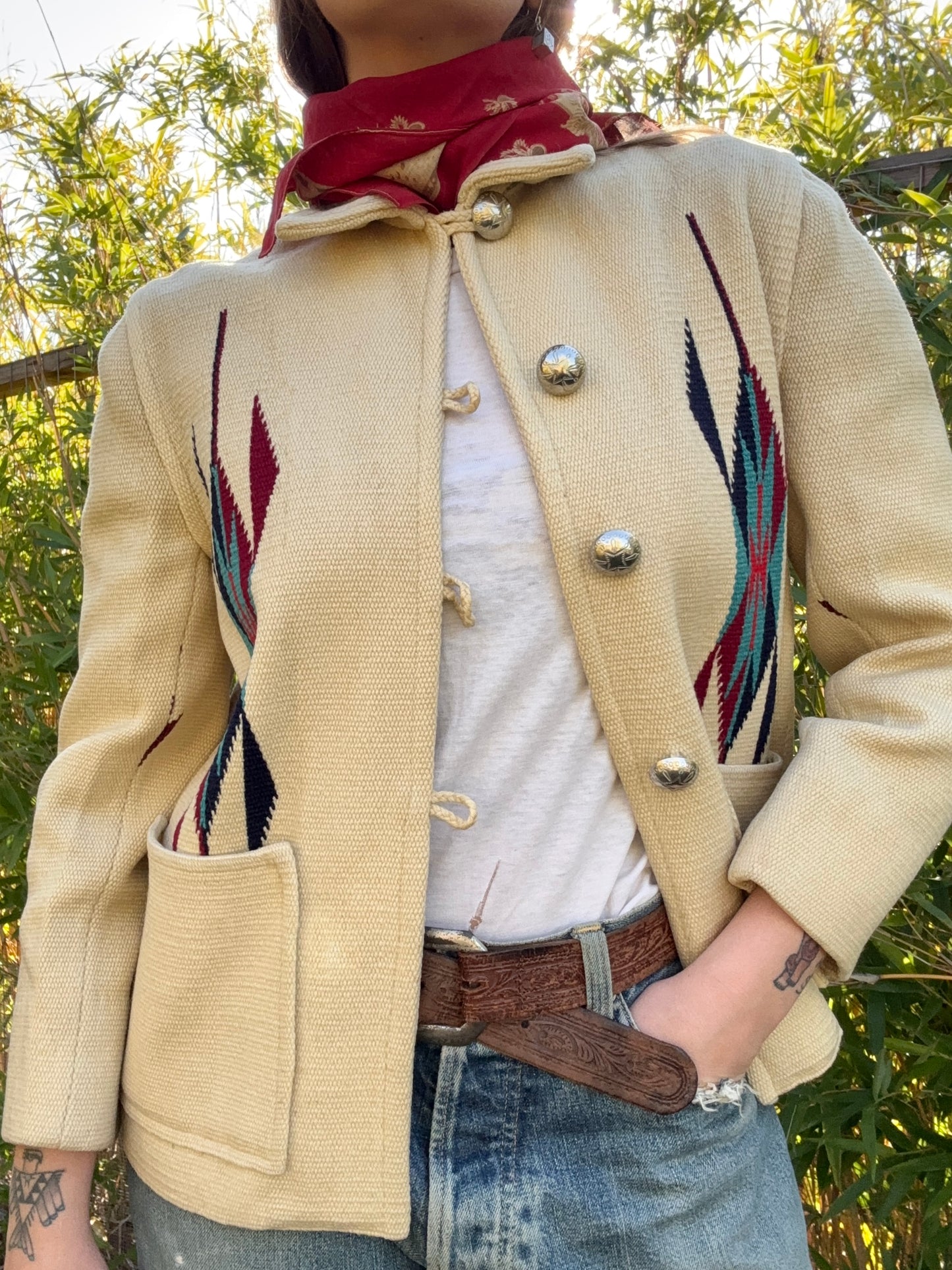 1940s Ganscraft Hand Woven Cream Chimayo Blanket Coat