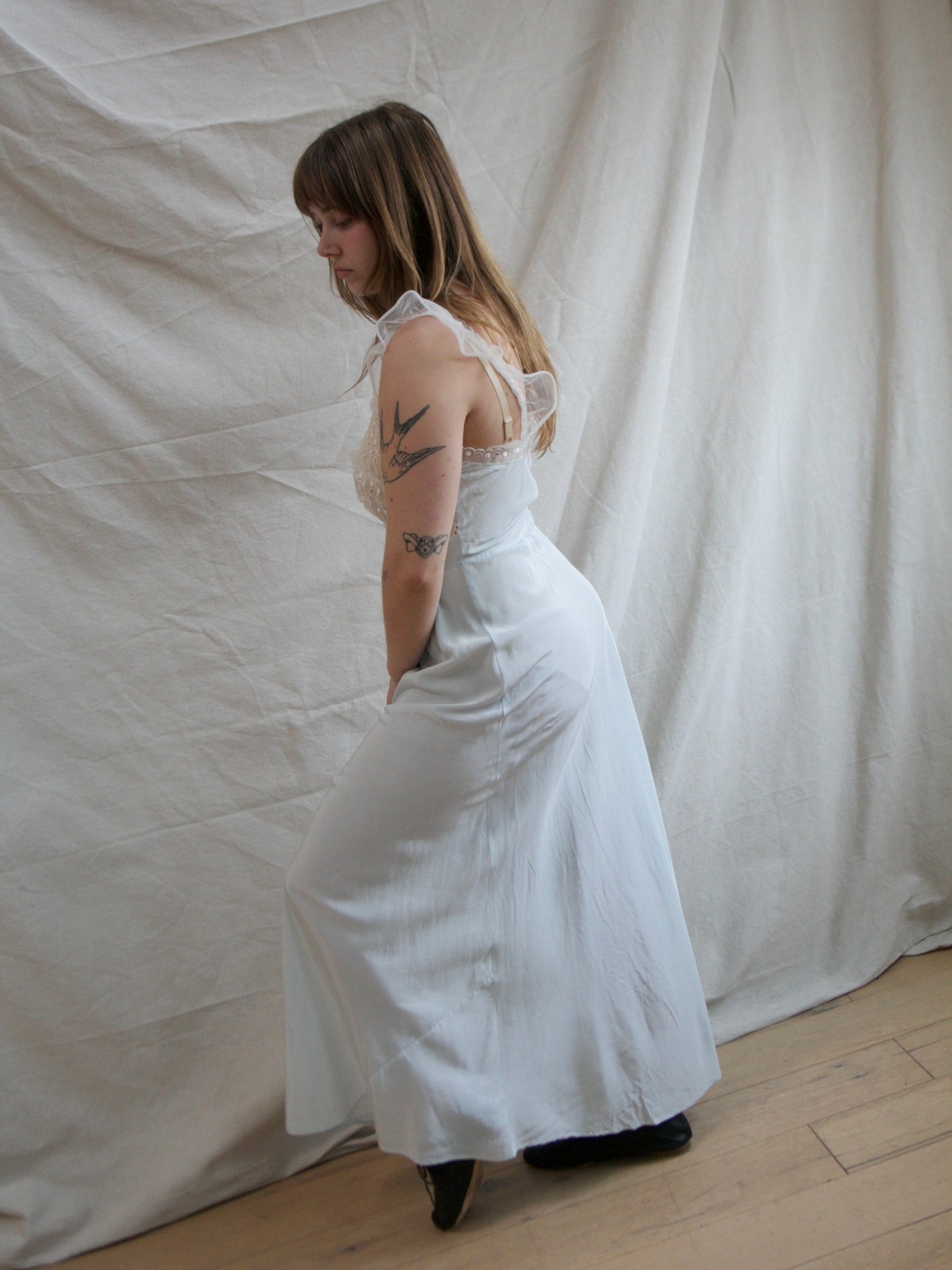 1940s Icy Rayon & Eyelet Organdy Bias Slip