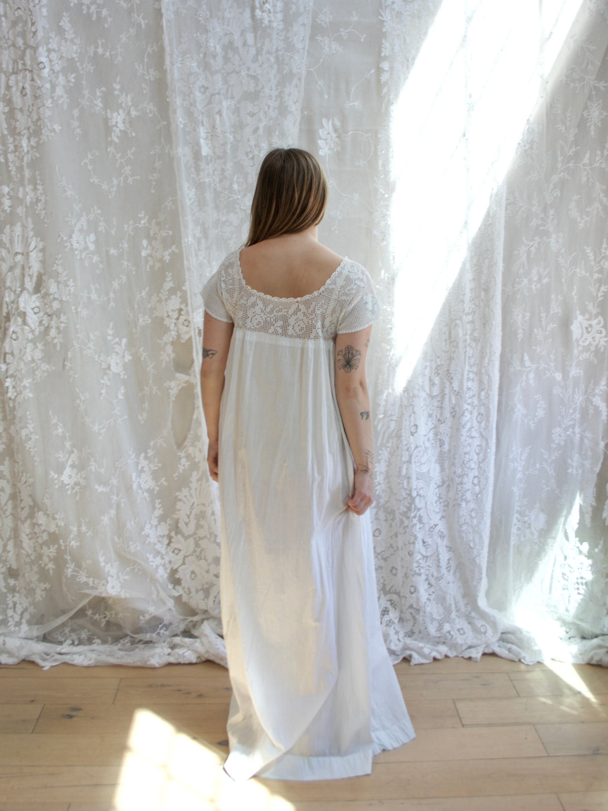Antique Edwardian Cotton Crochet Yoke Chemise Dress