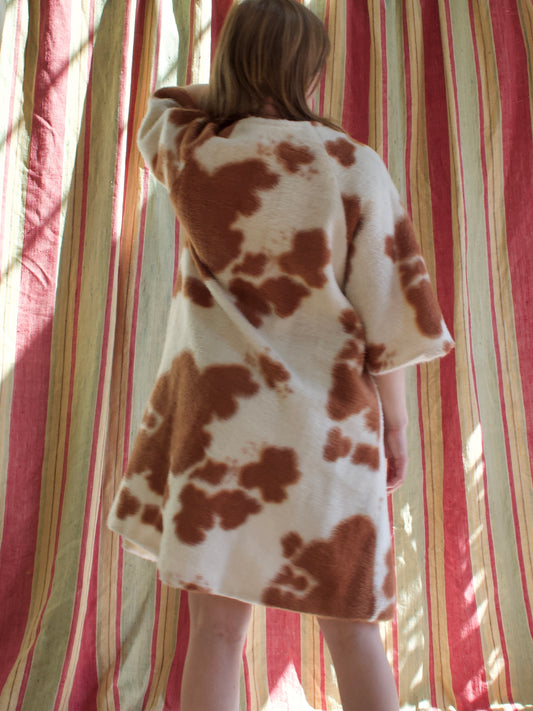 Late 1950s Faux Fur Cow Print Bell Sleeve Tunic Style Jacket