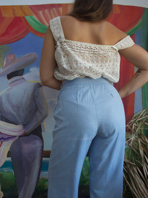 1940s Soft Cotton Chambray Side Button Pants