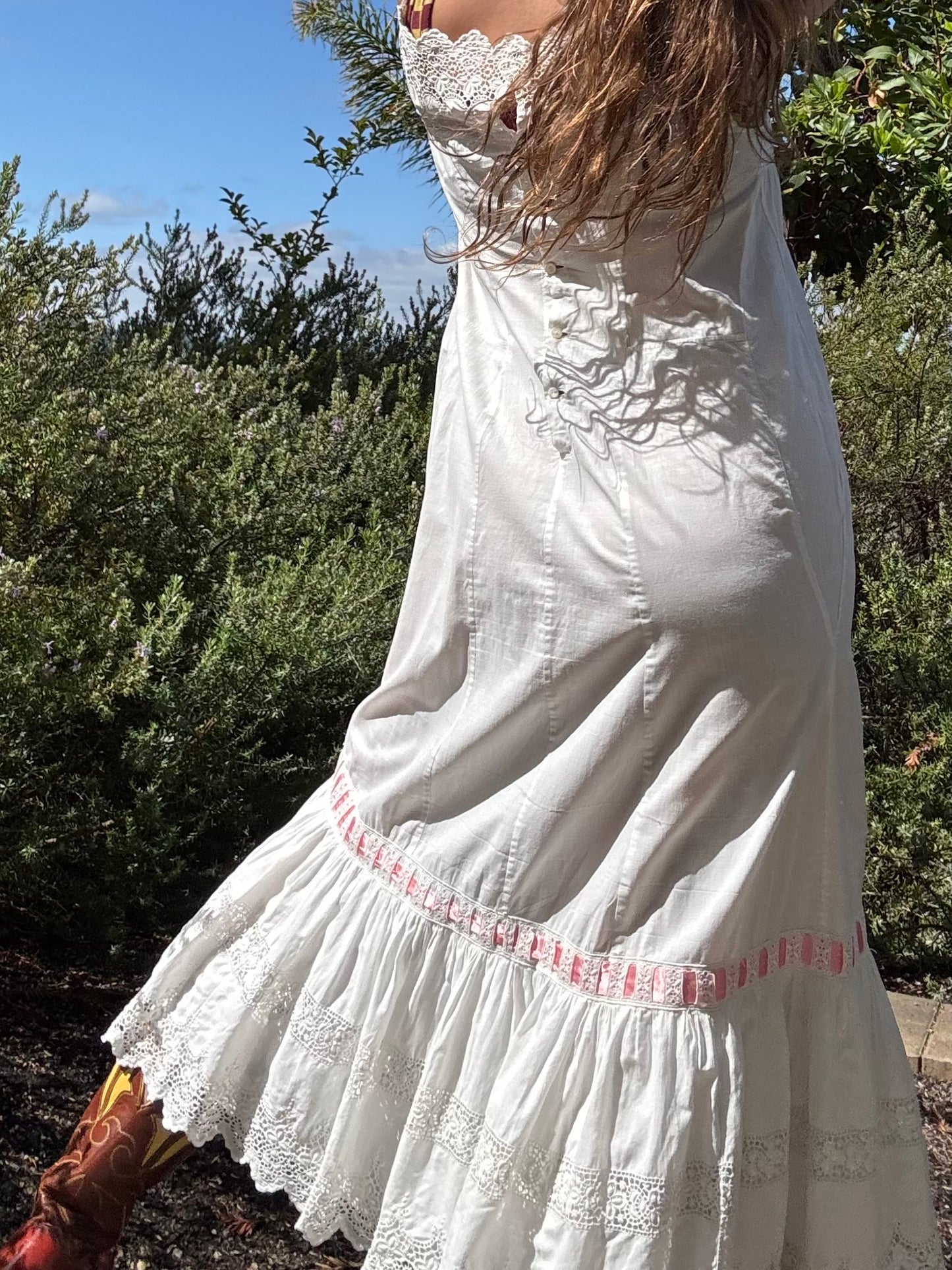 Antique Edwardian Rare Nursing Maternity Broderie Anglaise Cotton Princess Slip
