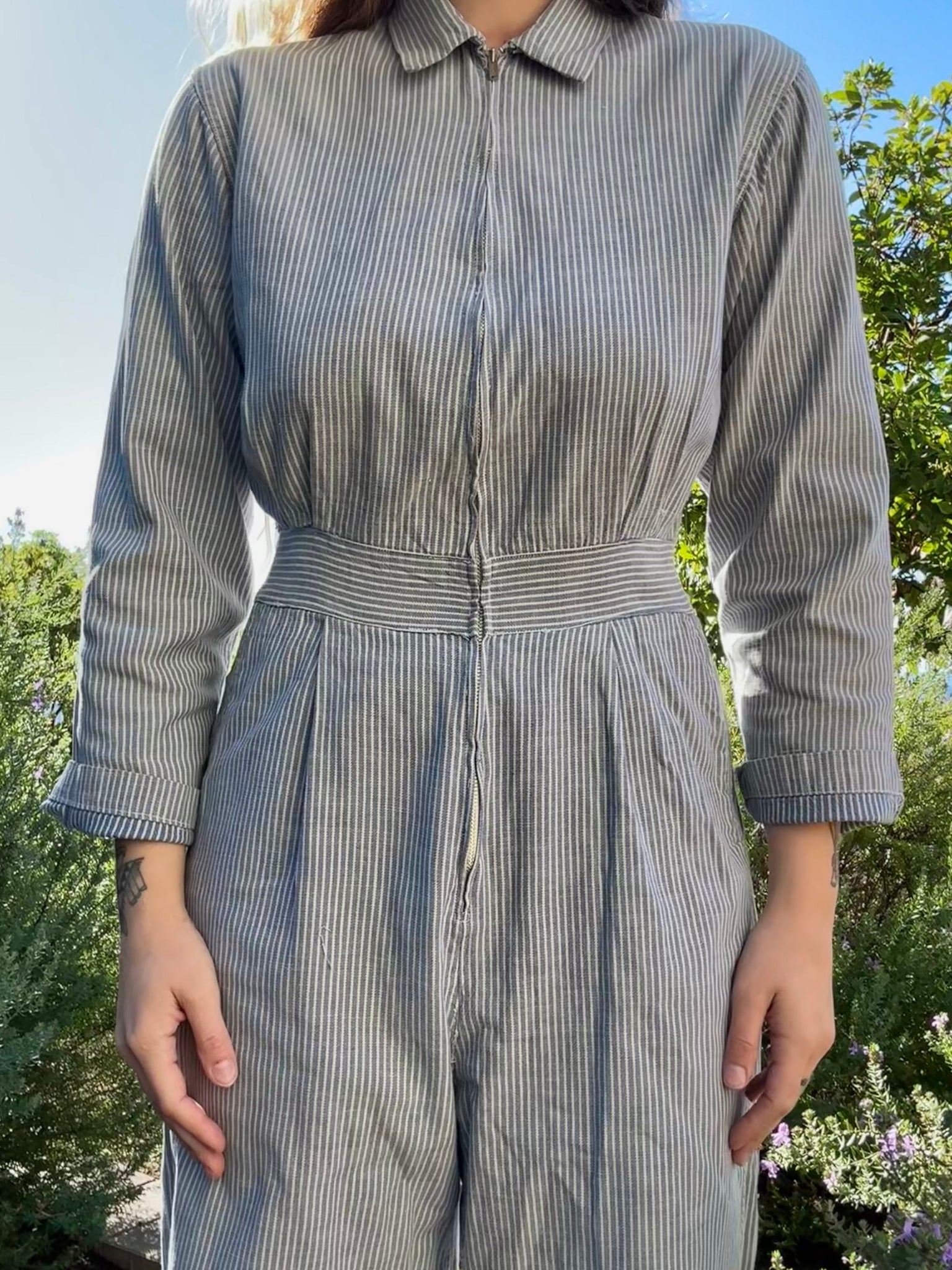 Rare 1940s Women's Railroad Stripe Factory Workwear Coveralls