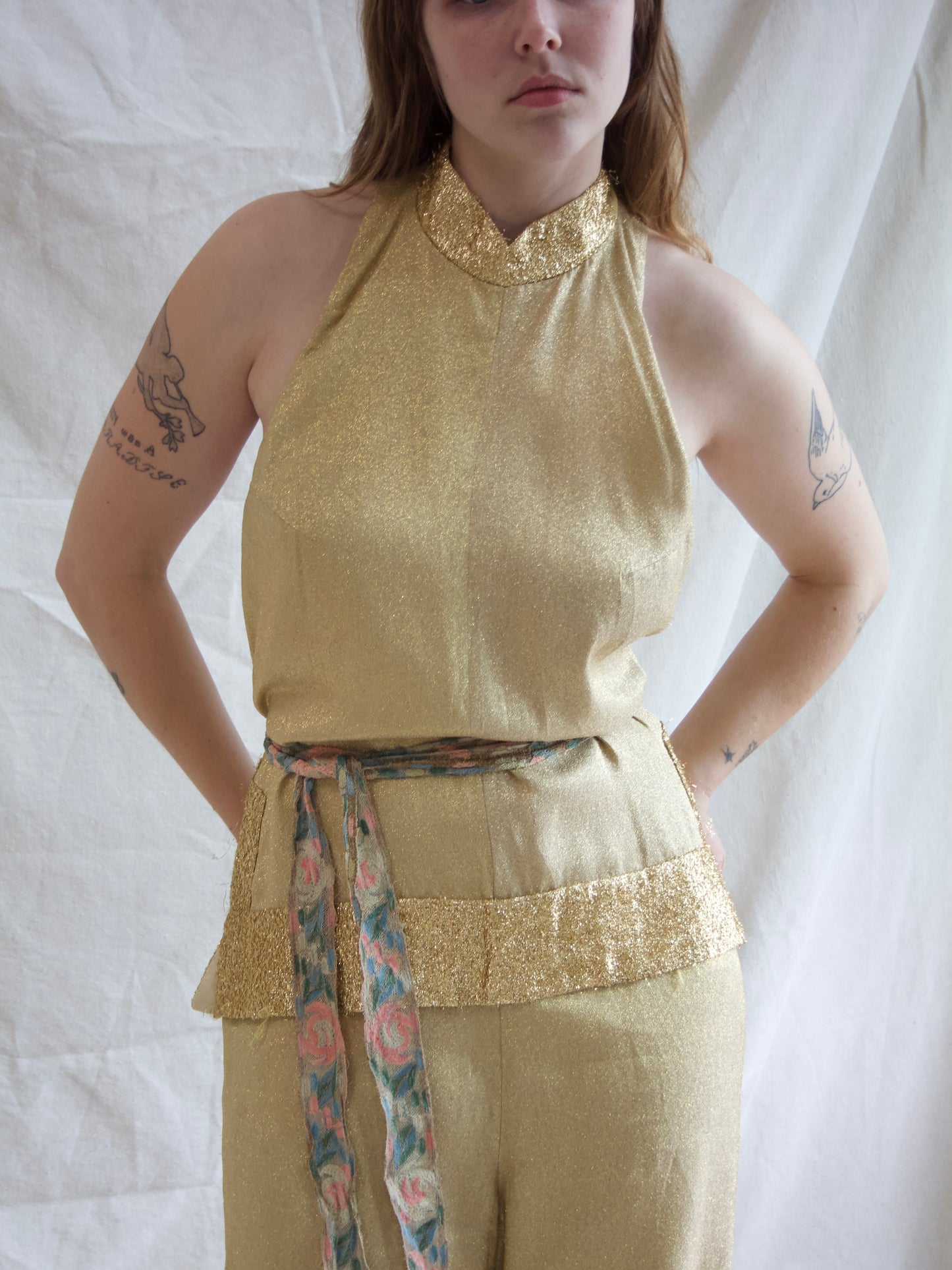 1950s Lurex Palazo Pant Halter Jumpsuit