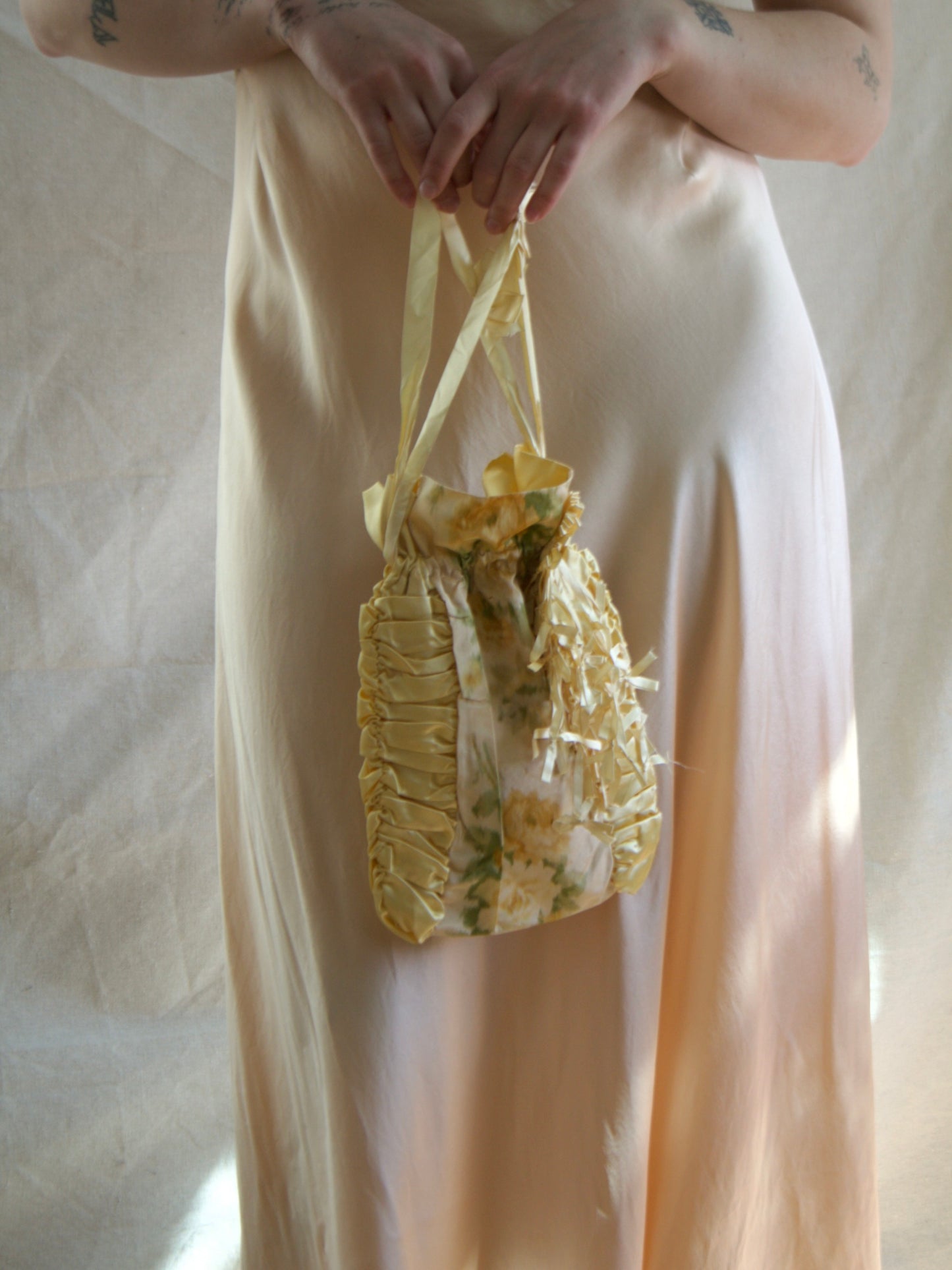 Antique Edwardian Watered Silk Drawstring Purse