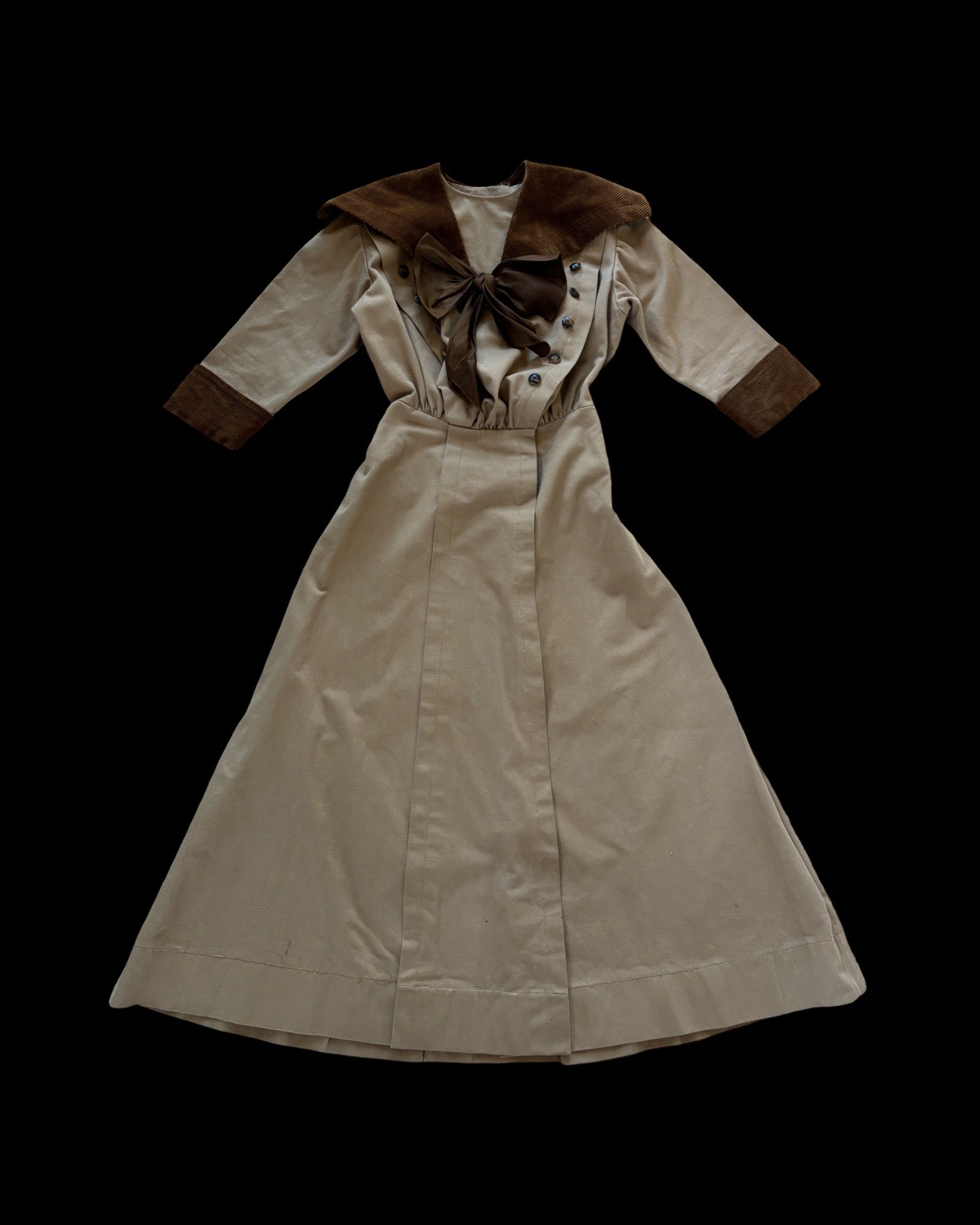 1910s Edwardian Khaki & Corduroy Riding Habit Dress