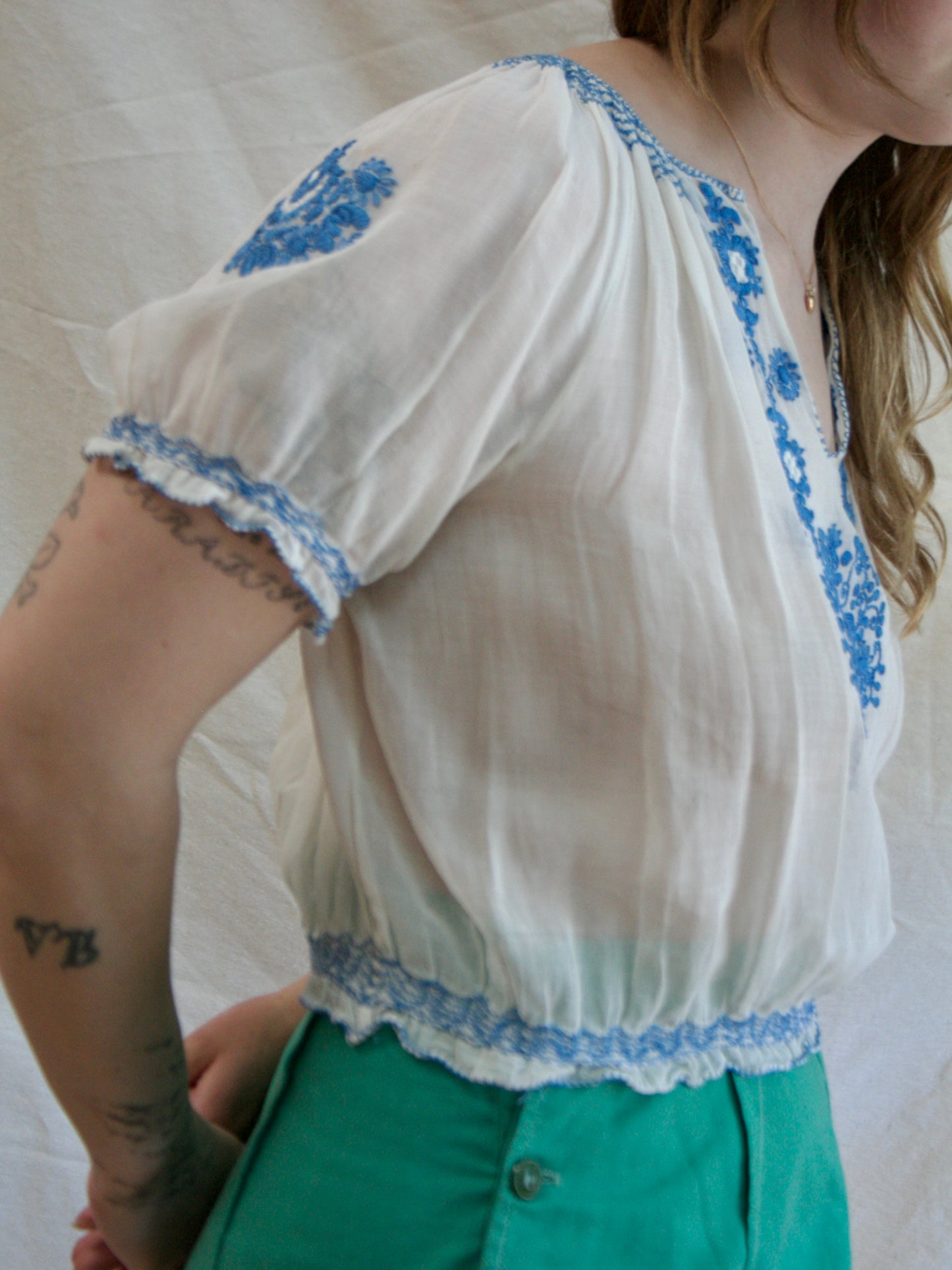 1930s Hungarian Embroidered Folk Cotton Blouse